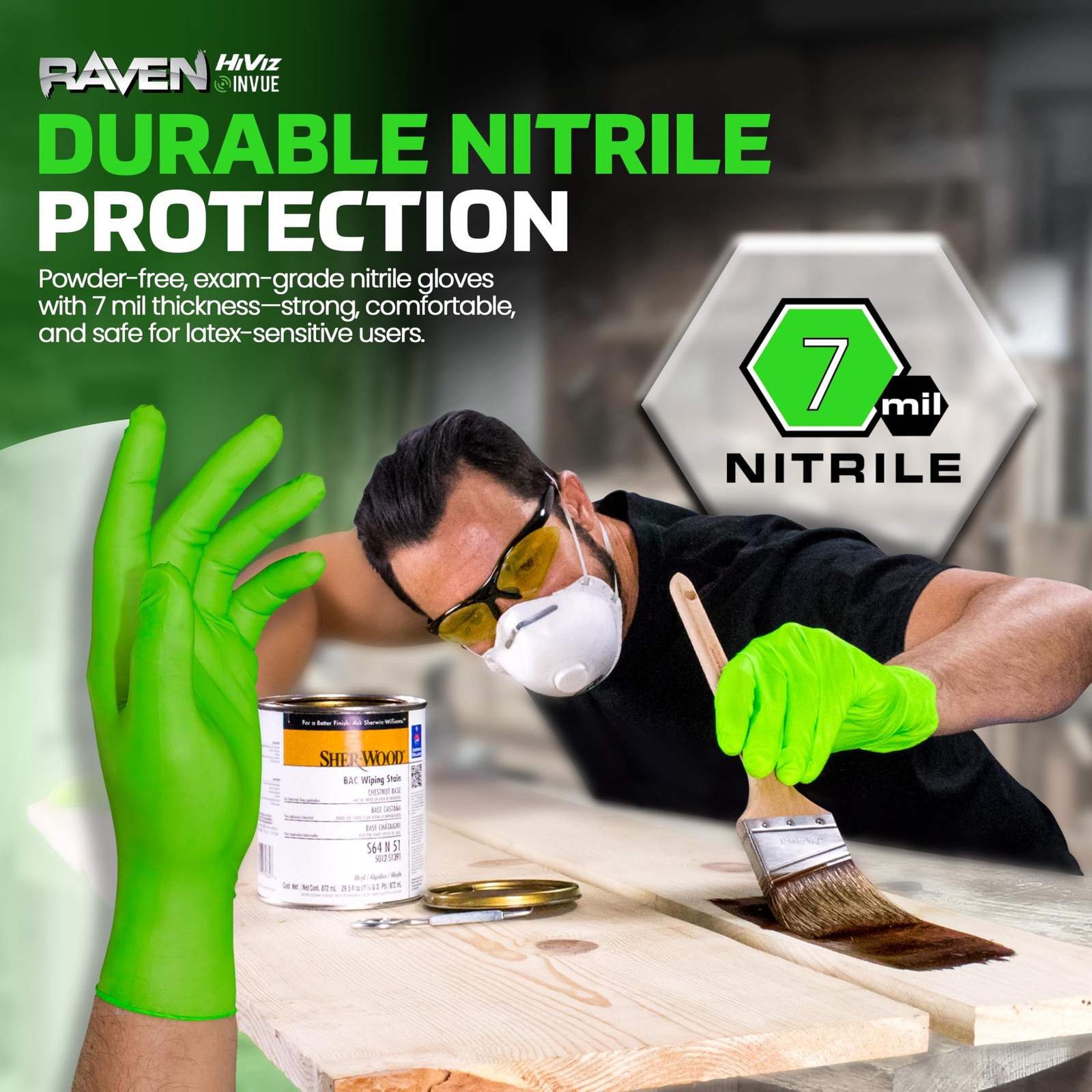 Safety 66551 Derma-VUE -Exam 6 Mil Nitrile Gloves, Medium, Neon Green