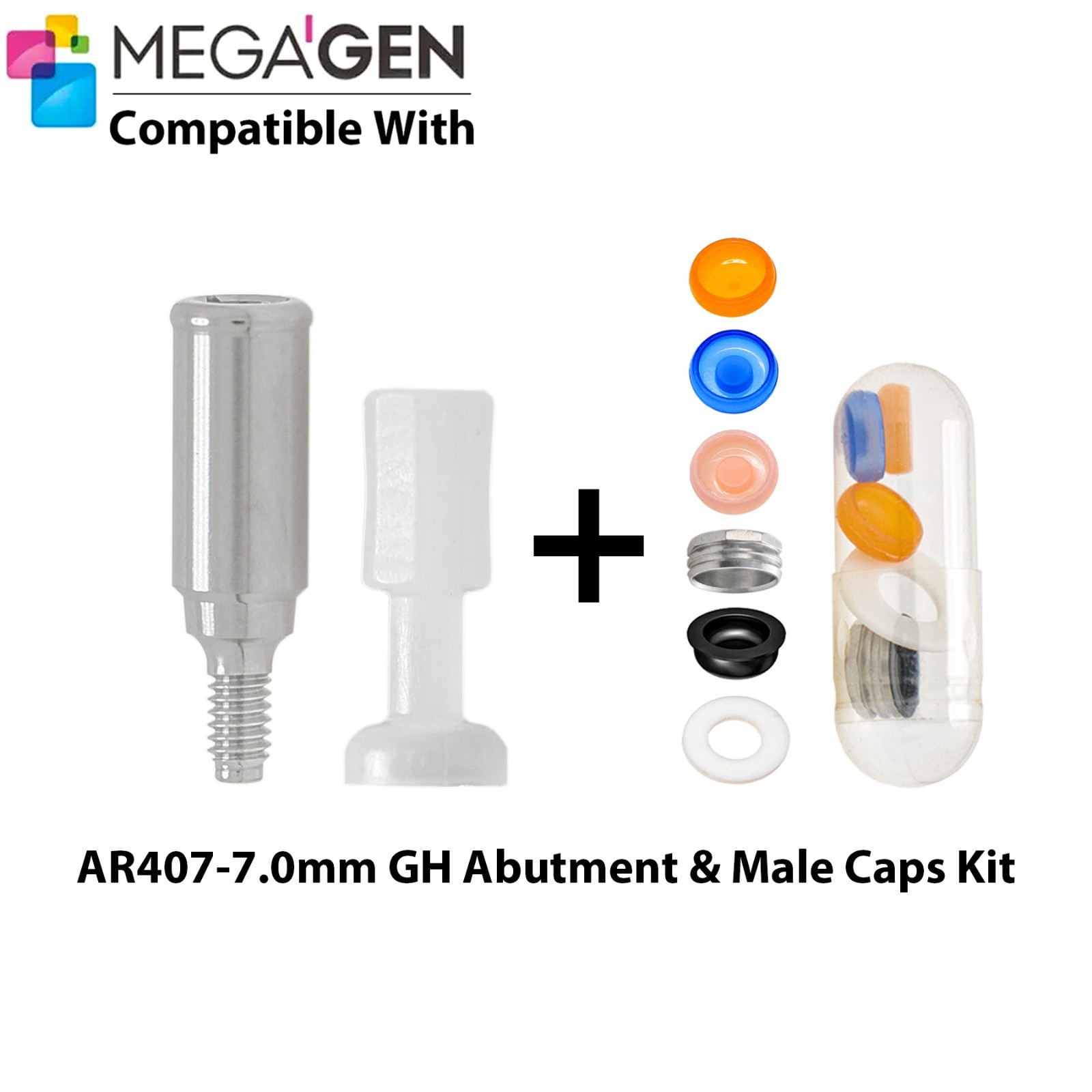 Dental Locator Abutment & Male Cap Compatible MegaGen AnyRidge AR Implant System