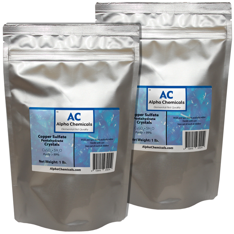 2 Pounds – Copper Sulfate Pentahydrate Crystals – 99% Pure