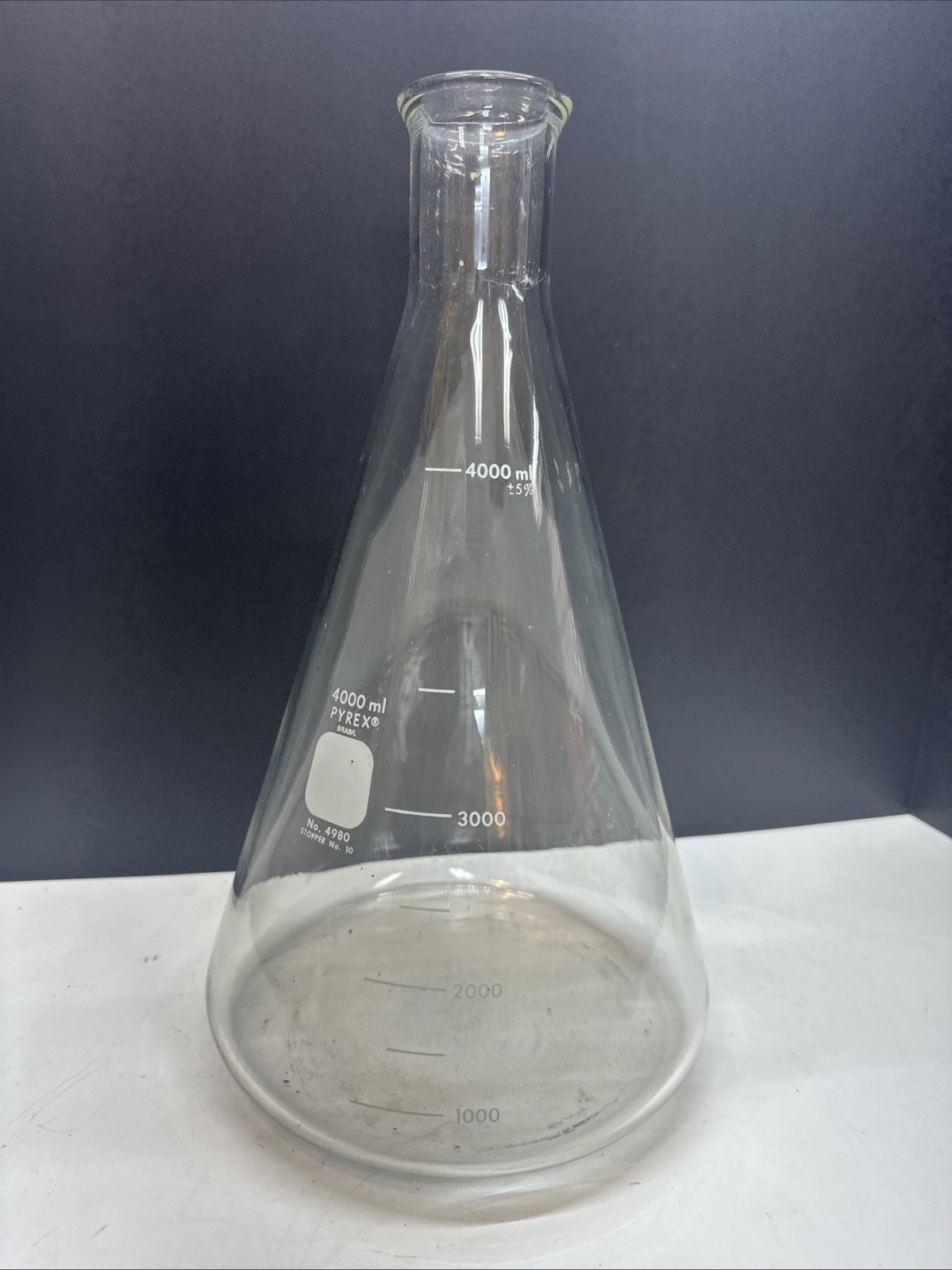CORNING PYREX 4000mL 4L Glass Graduated Heavy Duty Rim Erlenmeyer Flask 4980-4L