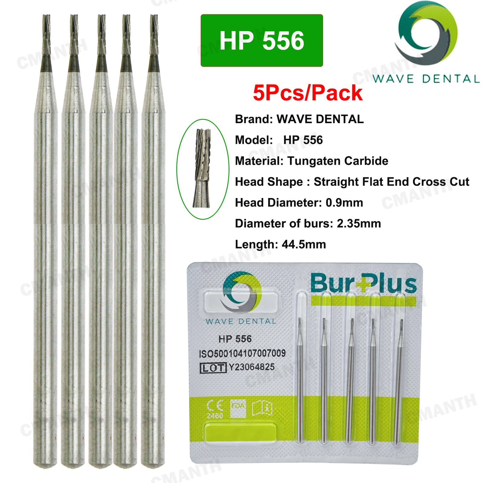 WAVE Dental Bur Tungsten Carbide Bur Tapered Fissere HP Round Head For Low Speed