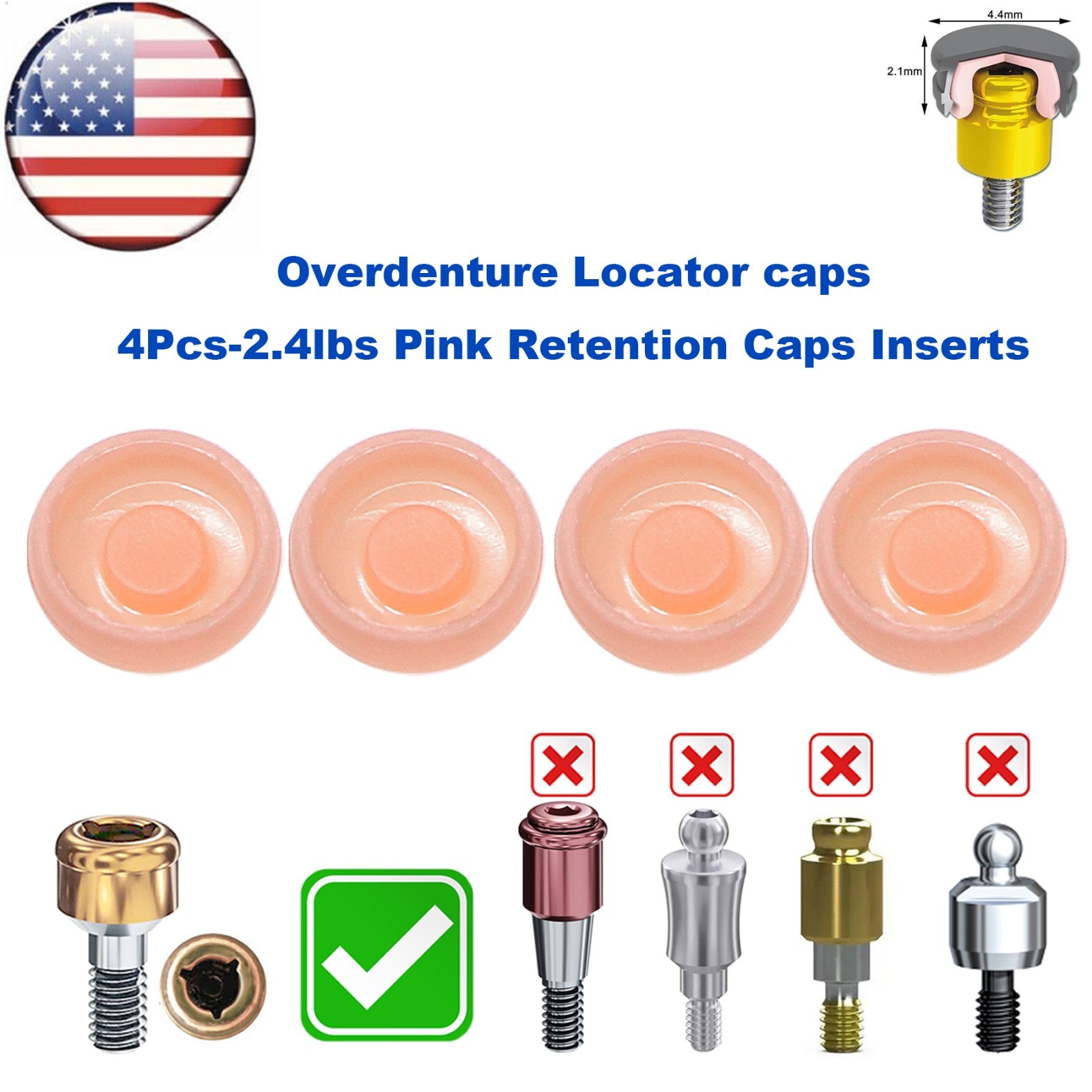 US Dental Overdenture Locator Core Tool Retention Male Caps For Abutment Inserts