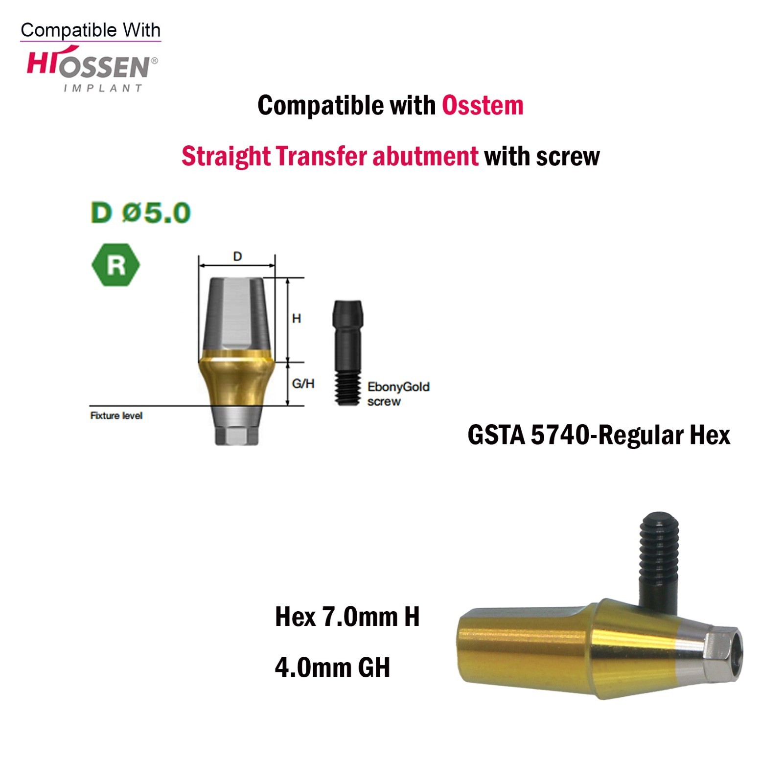 US Dental Straight Transfer Abutment Mini/Regular 1-6.0mm for Osstem Hiossen TS