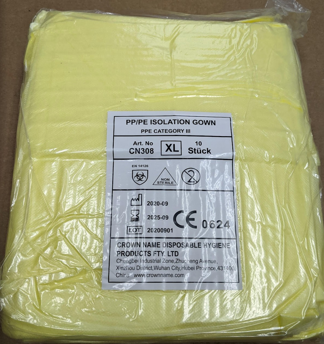 Isolation Gown PPE Category III 3 Disposable Cuff Yellow XL 100 PCS CASE
