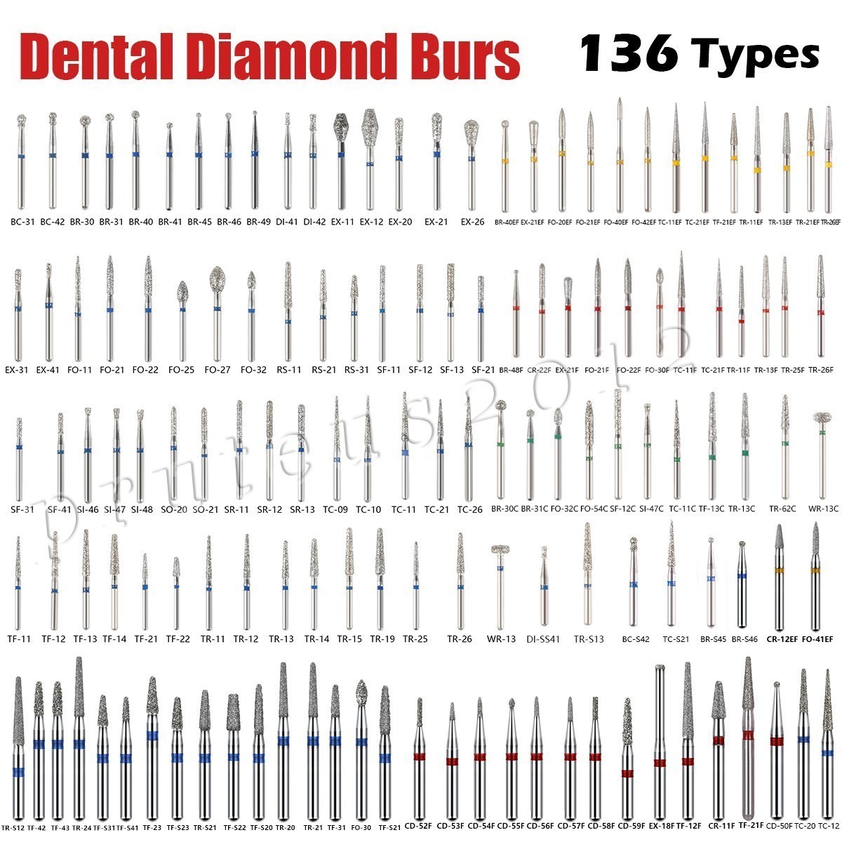 Dental FG Diamond Burs Fit For High Speed Handpiece Friction Grip 1.6mm 5pc/pack