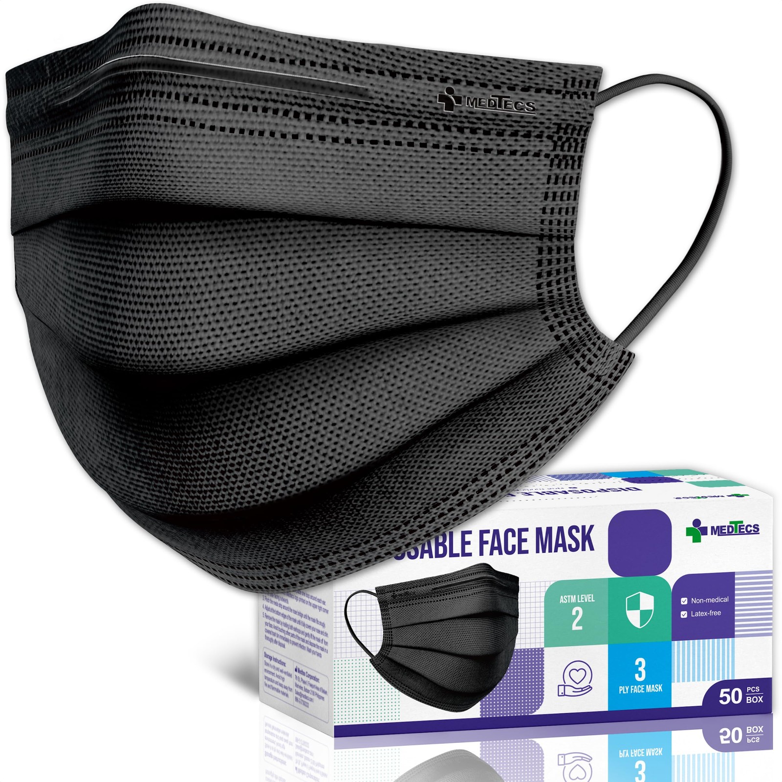 Medtecs Face Mask Disposable – 50/2000 PCS – Comfortable 3 Layer Breathable Mask
