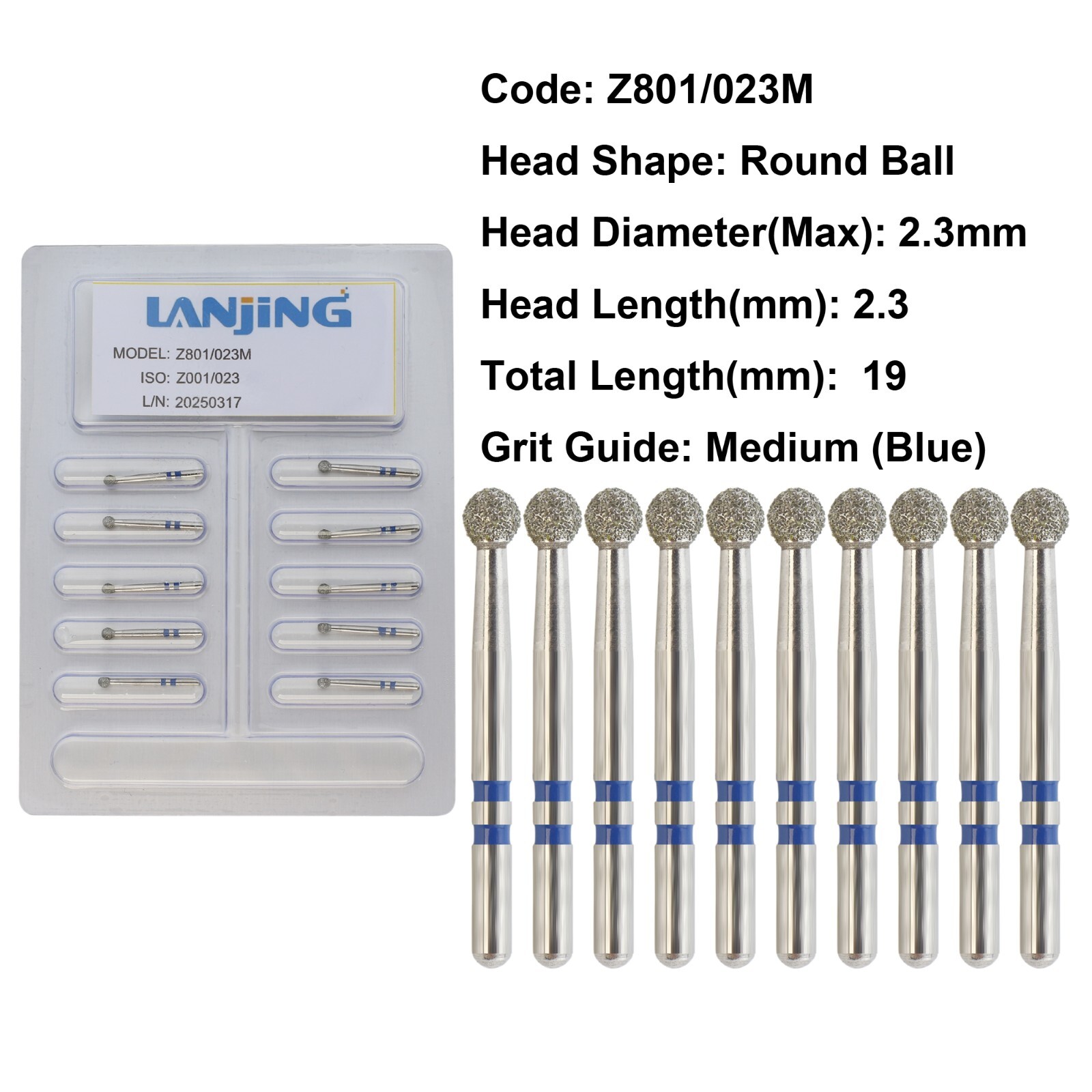 20 Types Zirconia Dental Diamond Burs FG Friction Grip for High Speed Handpiece