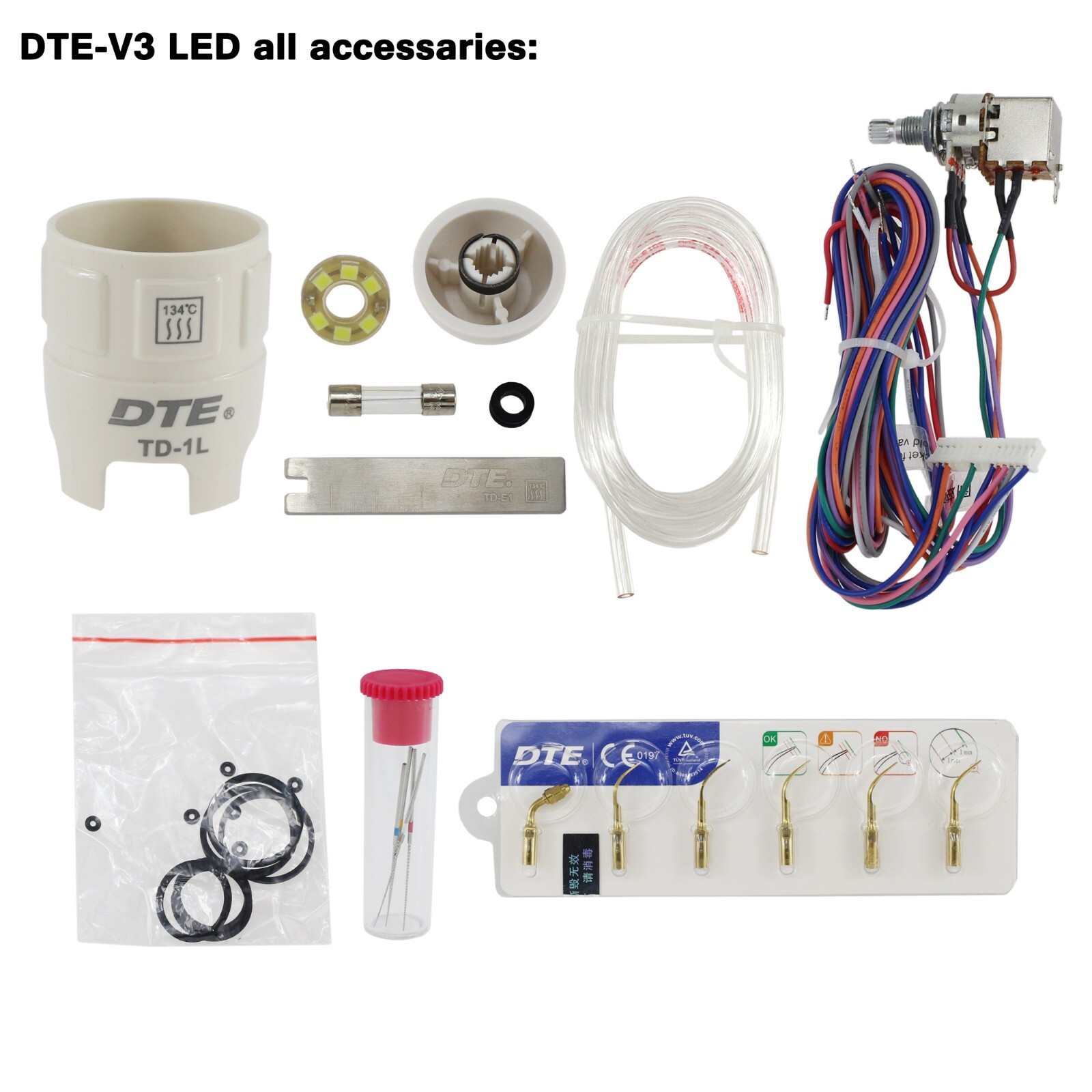 Woodpecker DTE Dental Ultrasonic Scaler Piezo Tips HD-7L Handpiece DTE-V3 LED