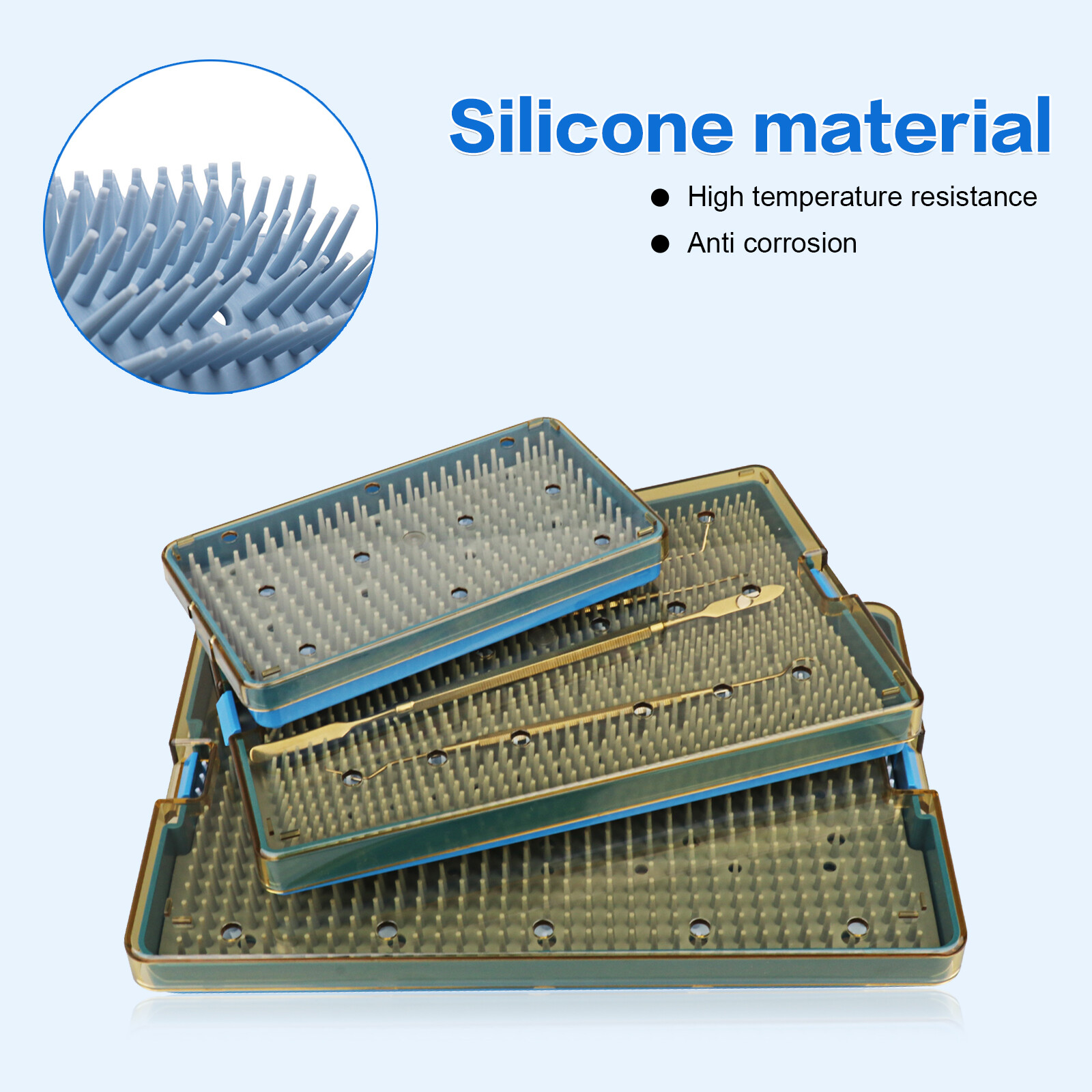 Autoclave Sterilization Tray Case Box with Silicone Pad for Surgical Instruments