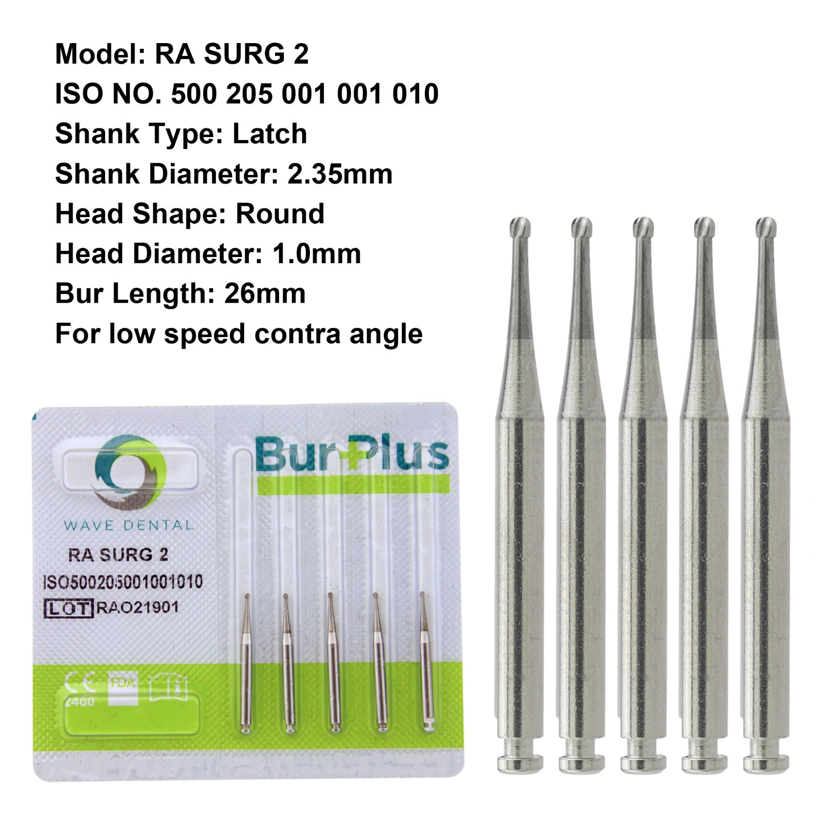 Wave Dental Carbide Surgical Bur Latch RA SURG Burs 26mm Round Straight Fissure