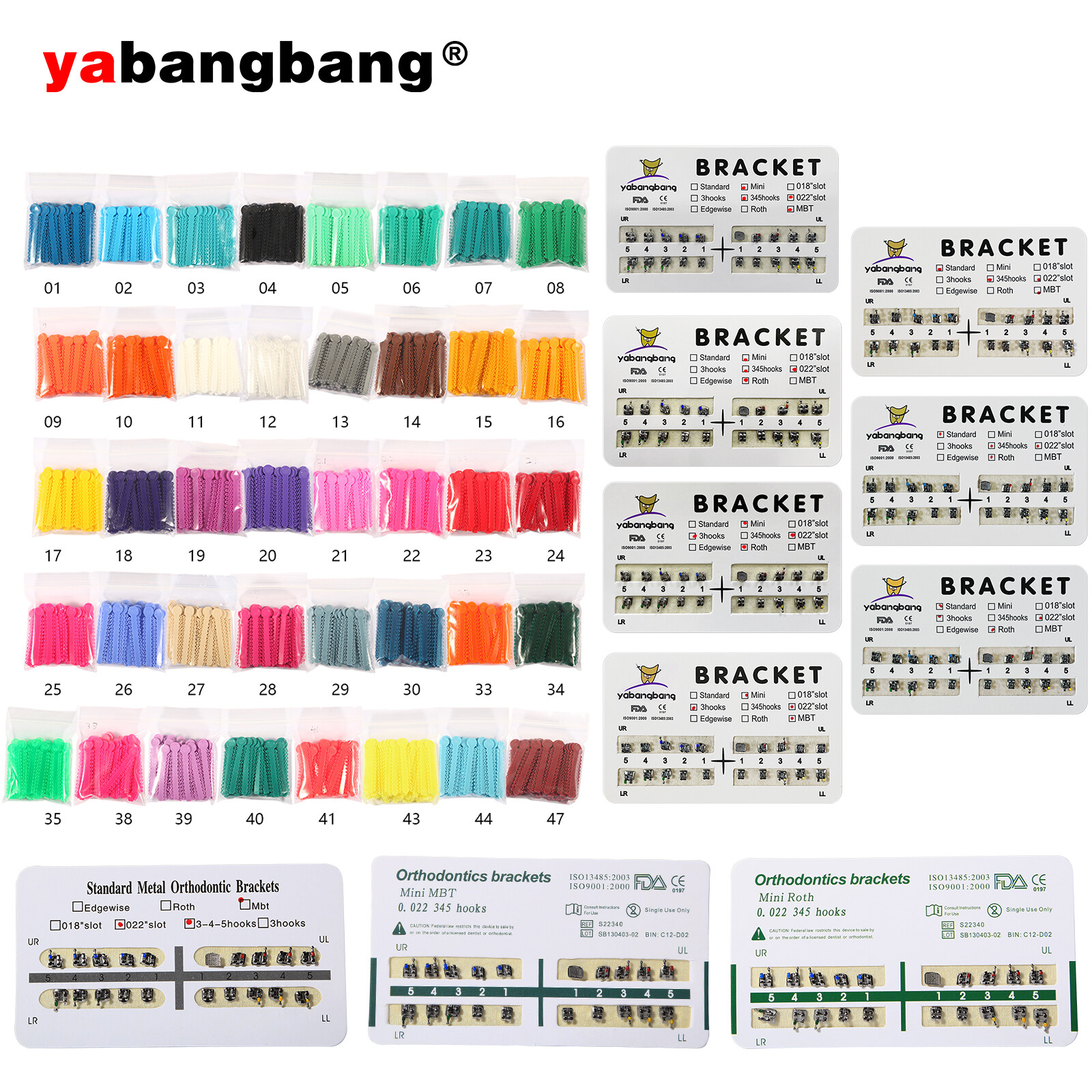 1040pc Dental Orthodontic Elastic Ligature Ties Bands for Brackets mini/standard