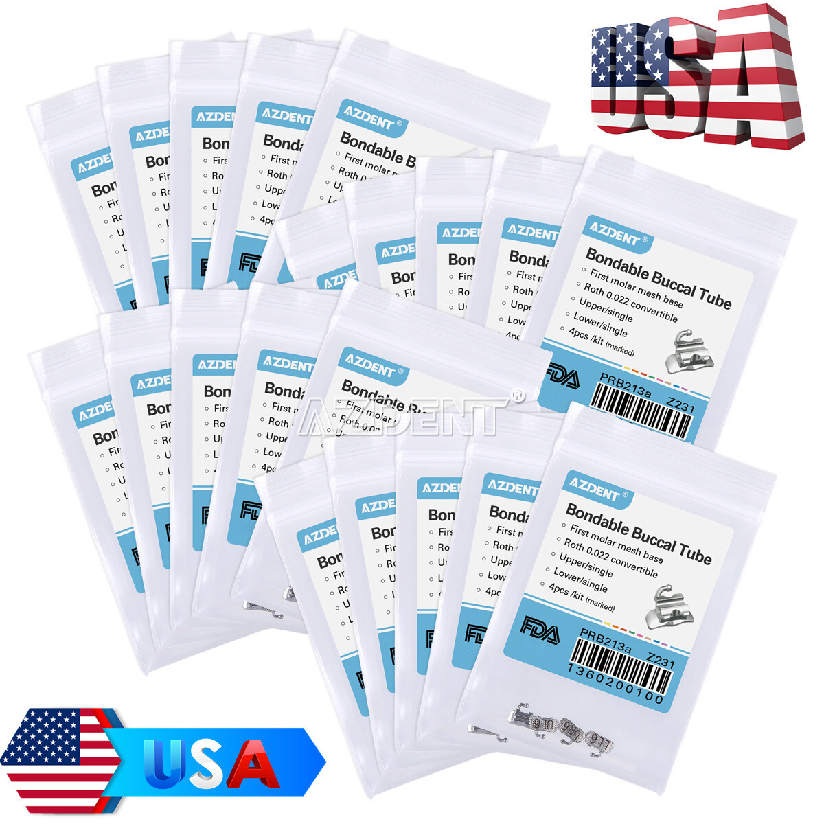 AZDENT Orthodontic Buccal Tubes 1st Molar Roth 022 Bondable Convertible Mesh