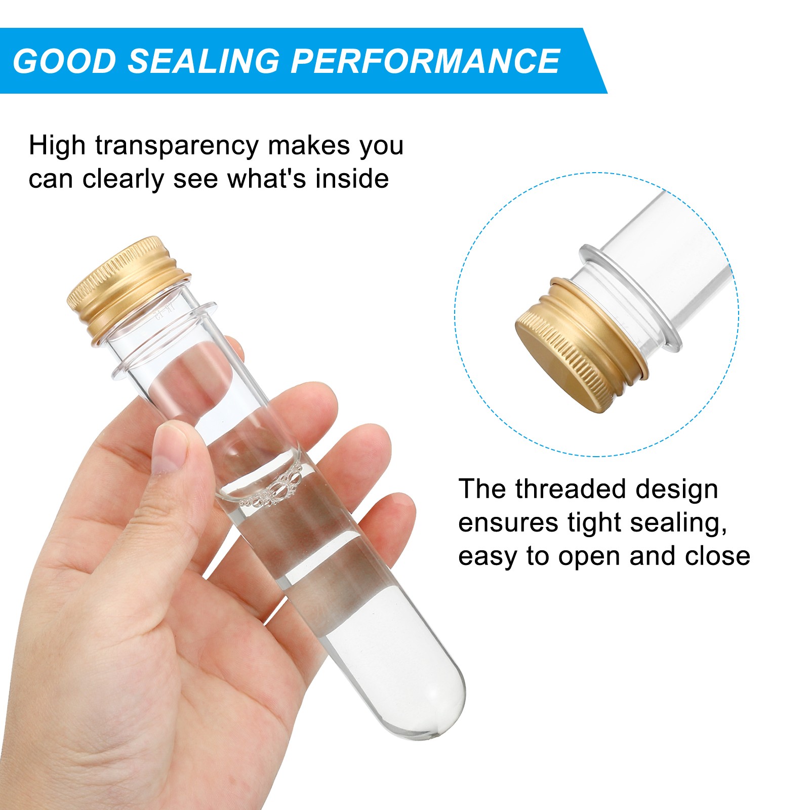 45ml Plastic Test Tubes with Screw Caps, 6Pcs 141x25mm Tubes, Gold Tone