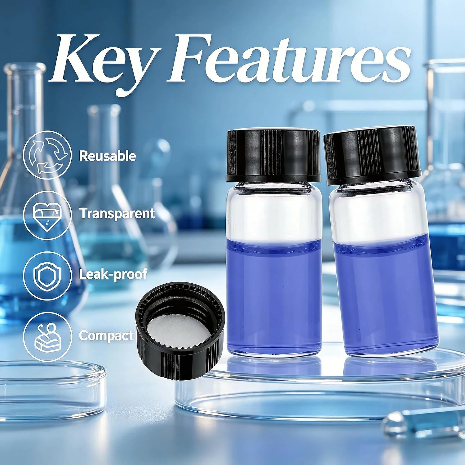 10 Pack 5ml Clear Glass Vials with Screw Caps, Small Refillable Sample Bottle..
