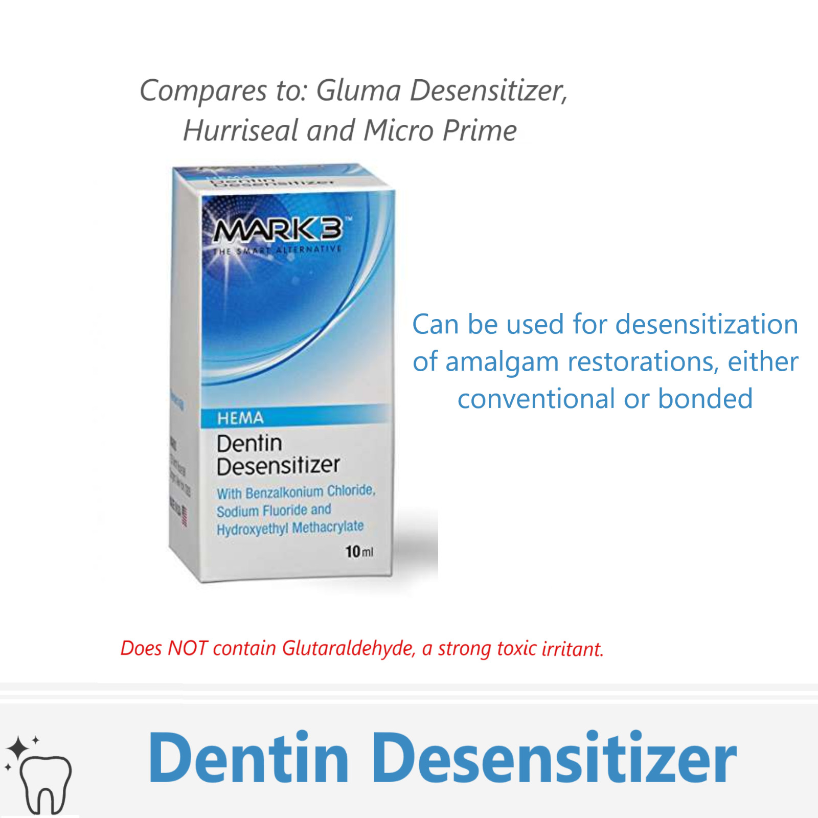 MARK3 Dental Dentin Desensitizer NO Glutaraldehyde 10mL Bottle MFG#: 4500