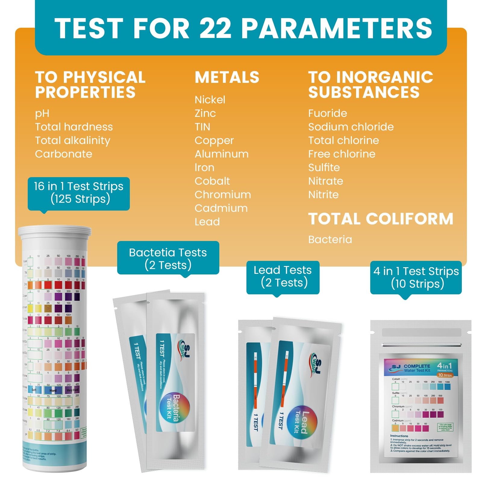 SJ WAVE 22 in 1 Water Test Kits – 125 Strips Drinking Kit, Home…