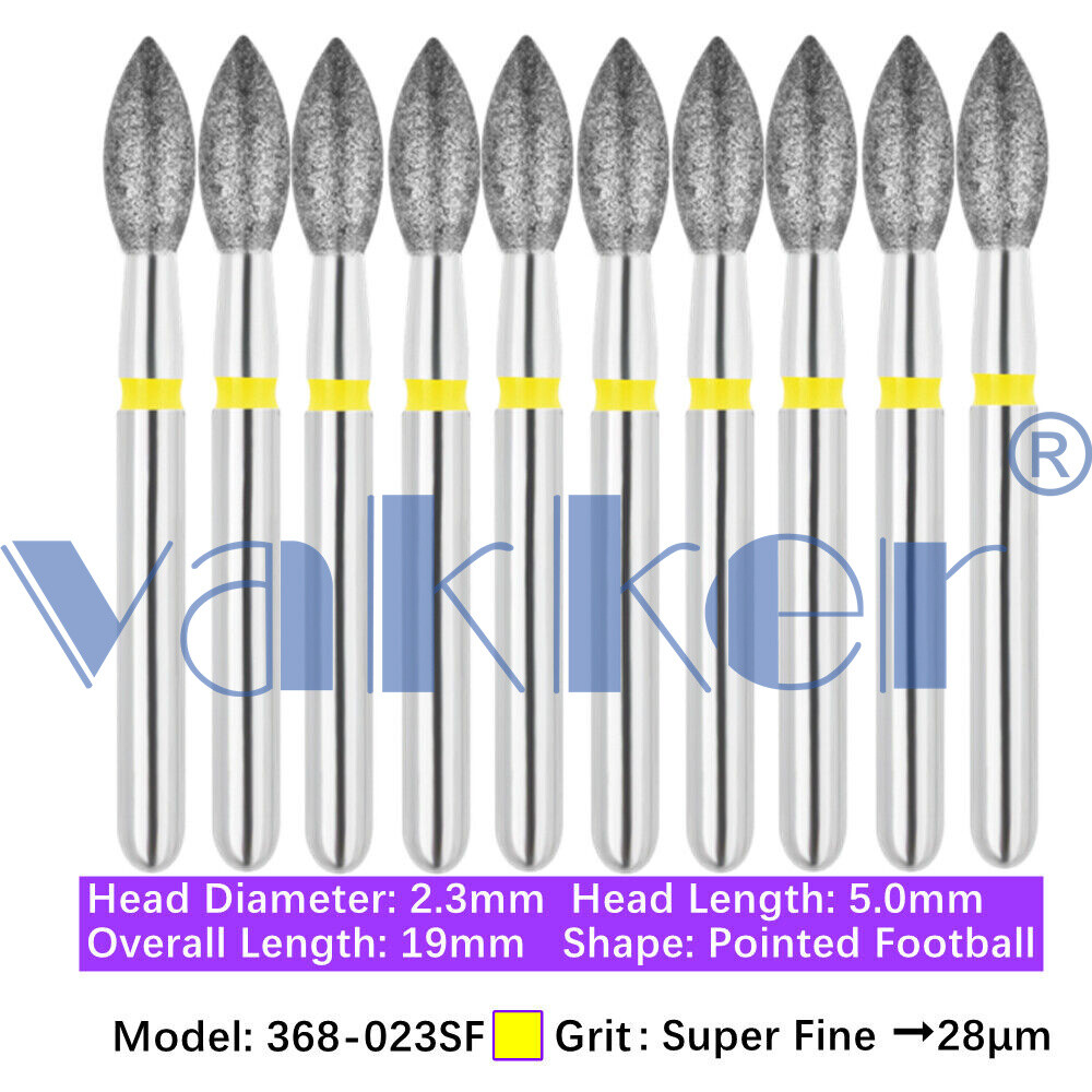 10pc Vakker Dental FG Football Egg Shape Diamond Burs for High Speed Handpiece