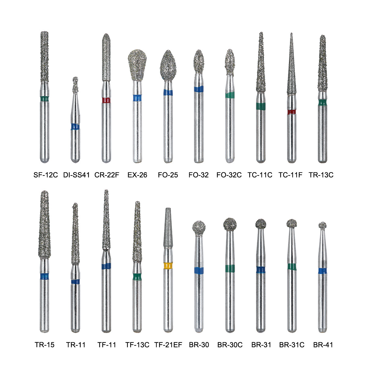 100pcs 20Types Dental High Speed Handpiece Diamond Burs Drills Medium FG 1.6mm