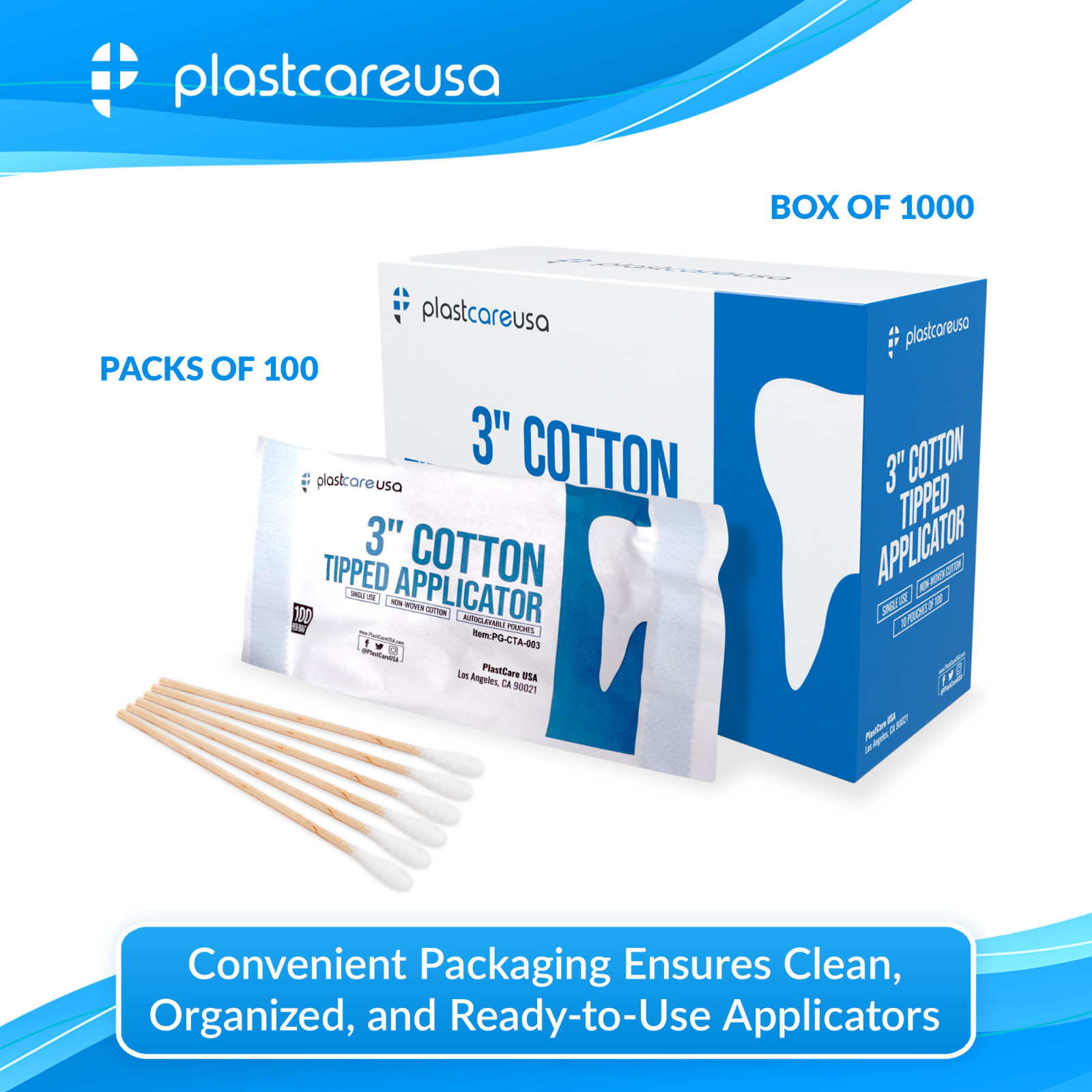 3″ Cotton Tip Applicators – 1000 (10 x 100) Medical Swabs, Dental Wood Sticks