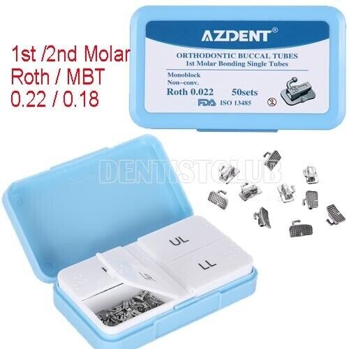 Dental Ortho Buccal Tube 1st /2nd Molar Bondable Non-Conv MBT/ Roth 022 /018