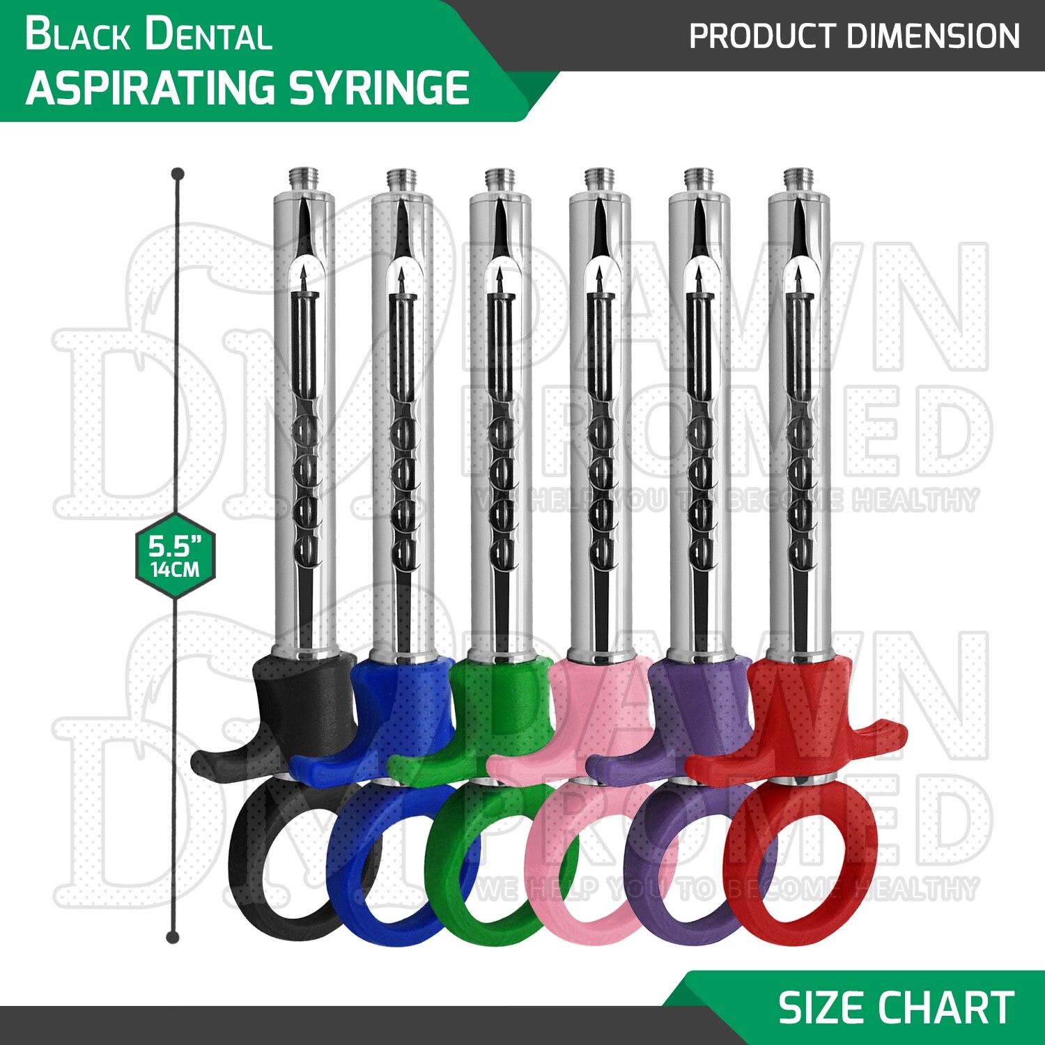 Dental Aspirating Syringe 5.5″ C-W 1.8CC Multi Colors Dentist Instruments