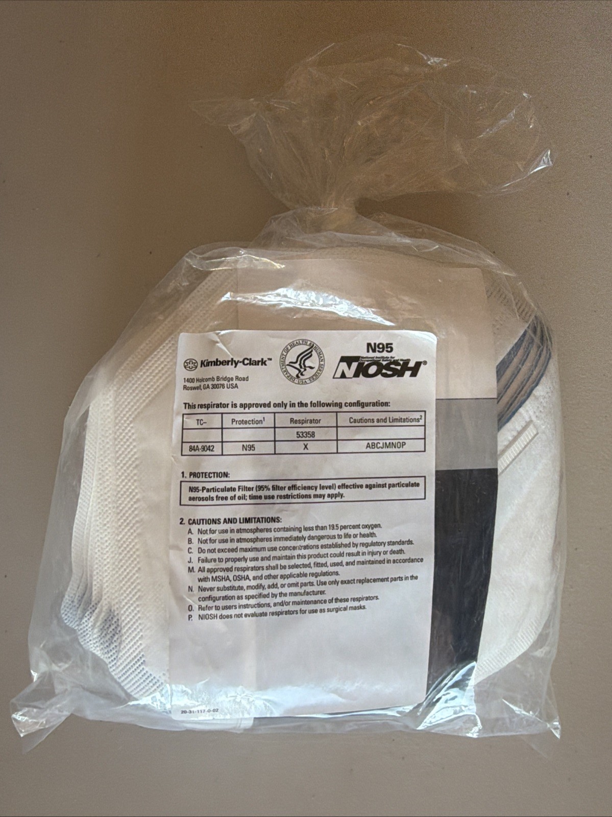 Kimberly-Clark Professional N95 Pouch Respirator (53358) NIOSH-Approved 50/bag