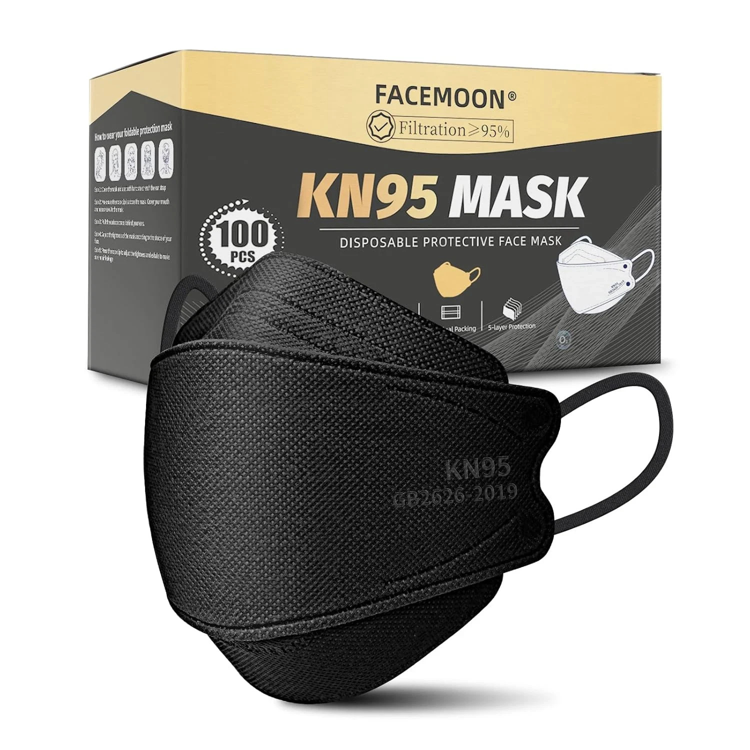 KN95 Face Mask Disposable Adults – 100 Pack 5 Layer Protection Adjustable KN9.