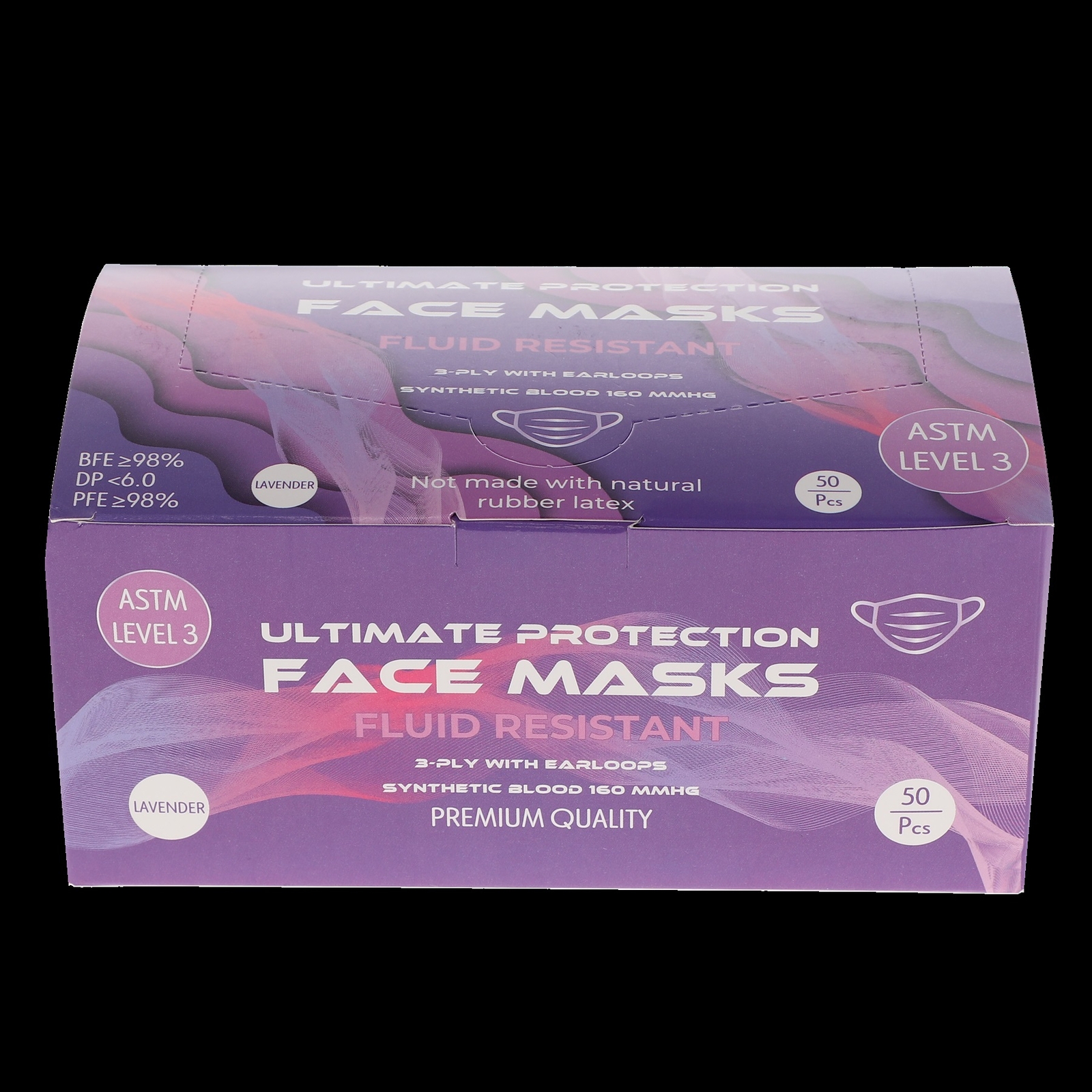 House Brand Dentistry 109134 Earloop Face Masks 3-Ply ASTM Level 3 Lavender 50P