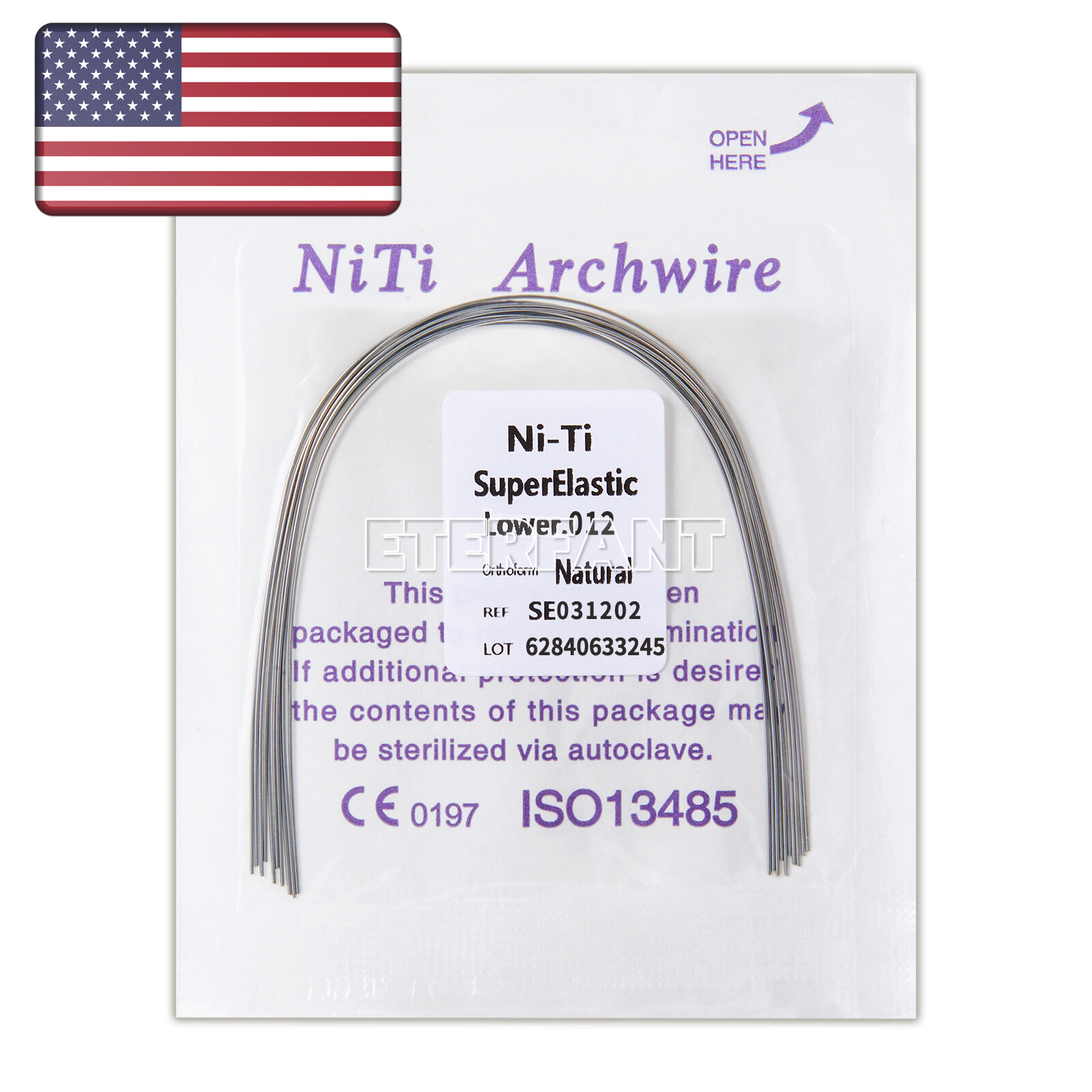 ETERFANT Dental Orthodontic Arch Wires Super Elastic Niti Natural Round 10PC/bag