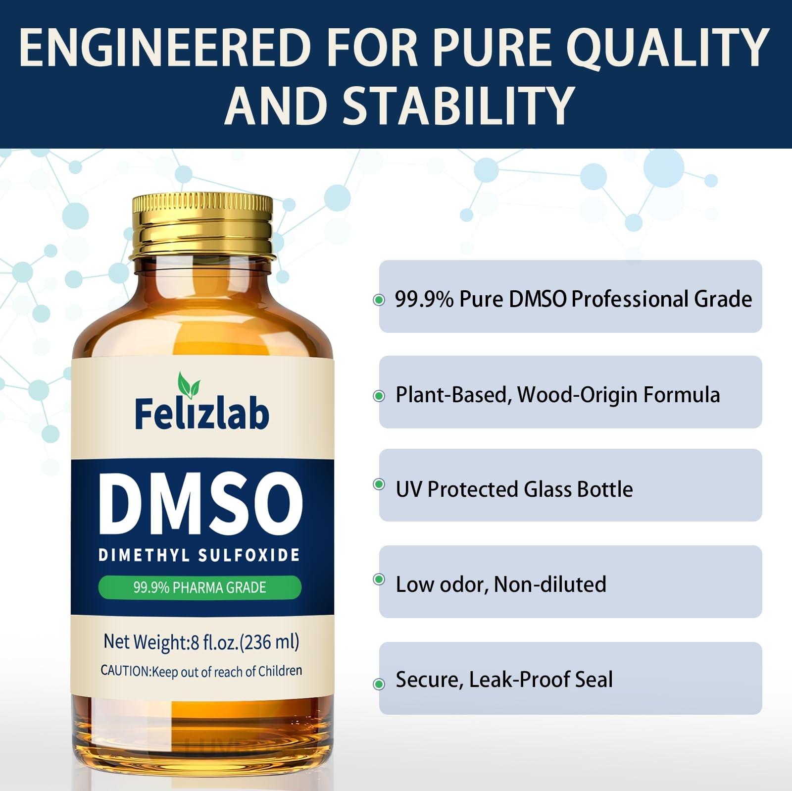 DMSO Liquid 99.9% Pure Dimethyl Sulfoxide, 8 fl oz, Undiluted, Low Odor, High…