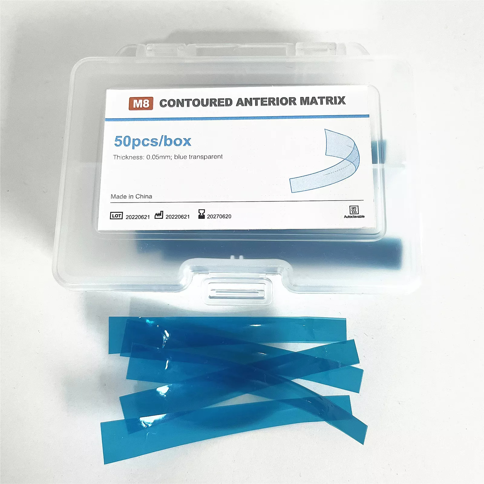 Dental Blue View Matrix Contoured Anterior Matrices Mylar Anatomical Strip 50Pcs