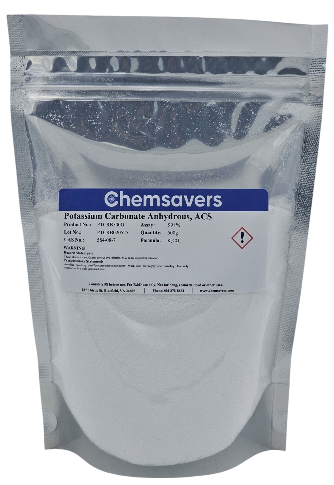 Potassium Carbonate Anhydrous, ACS, 99+%, 500g