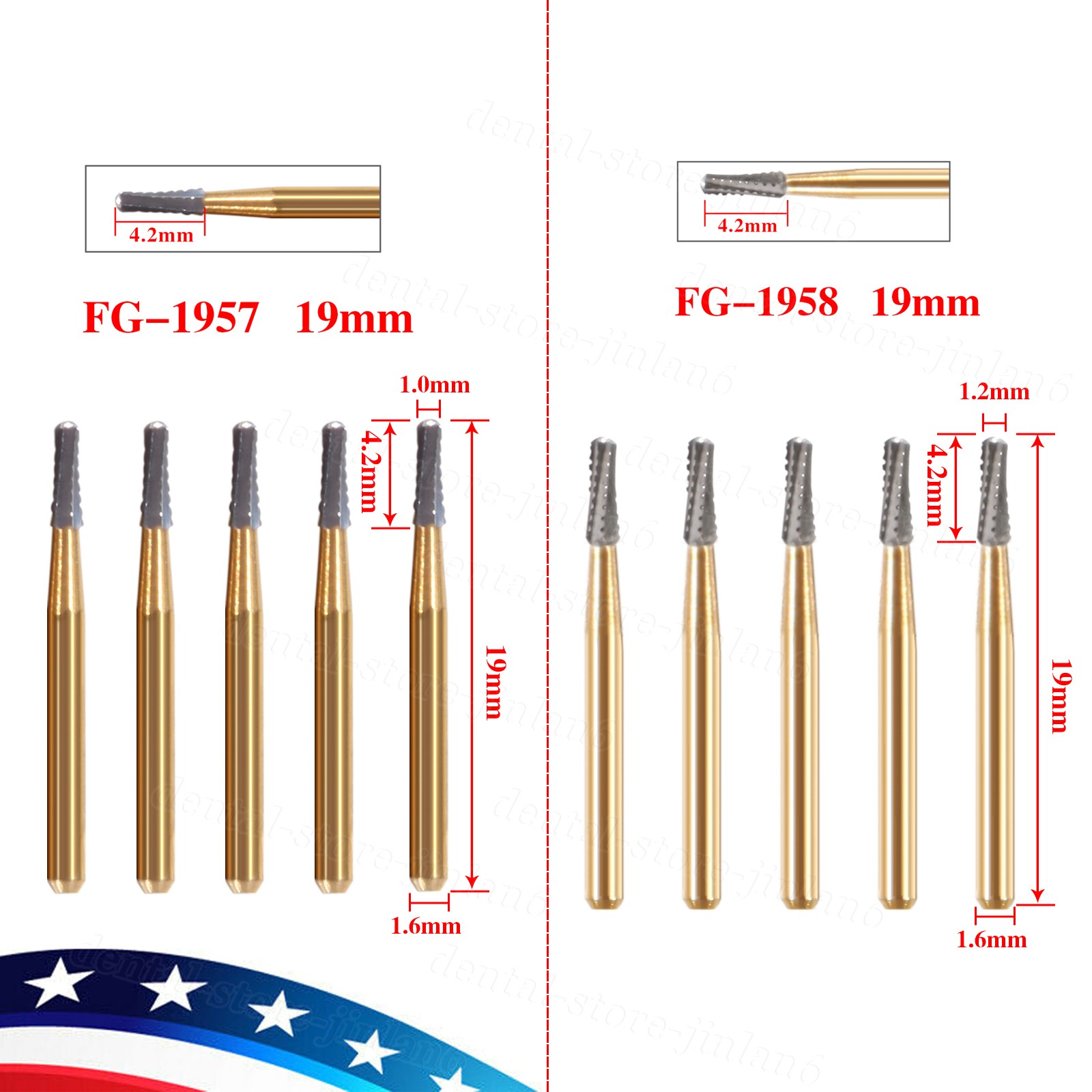 Dental Tungsten Steel Carbide Crown Metal Cutting Bur High Speed FG-1957/FG-1958