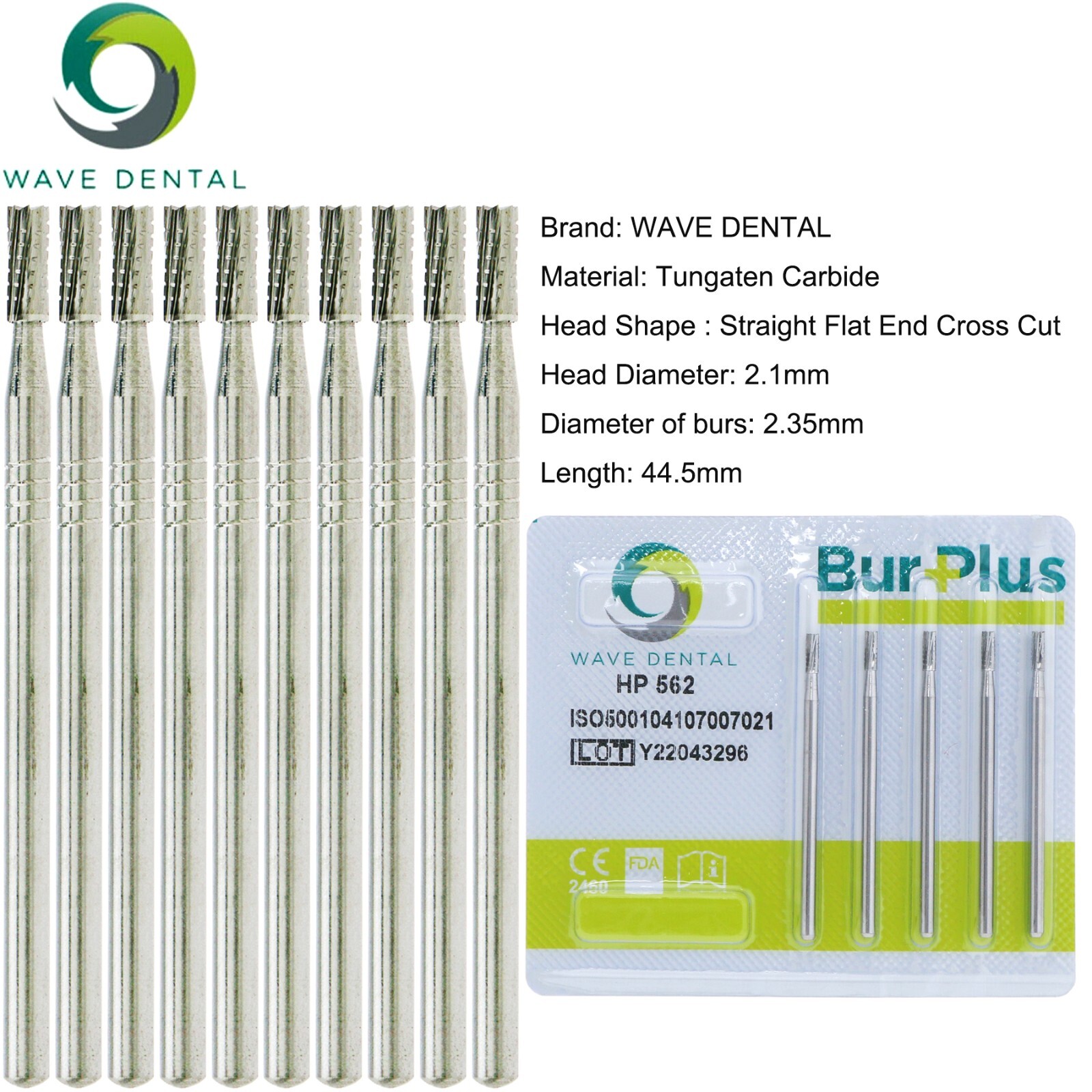 US 10 Pcs WAVE Dental Tungsten Carbide Bur Straight Fissure HP 555 – 563 Prima