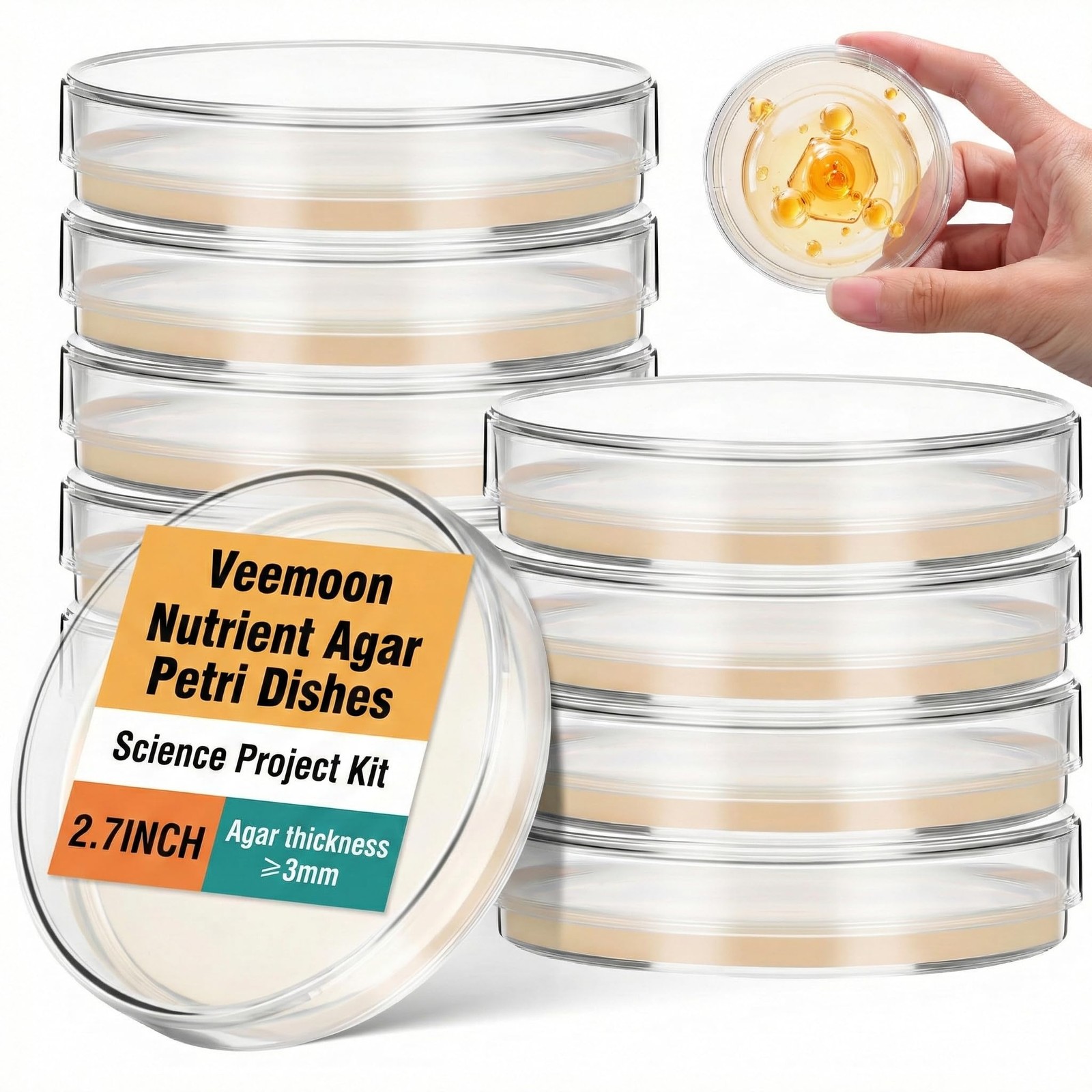 10PCS Pre Poured Agar Plates – Extra Thick 3mm Nutrient Agar Petri Dishes – S