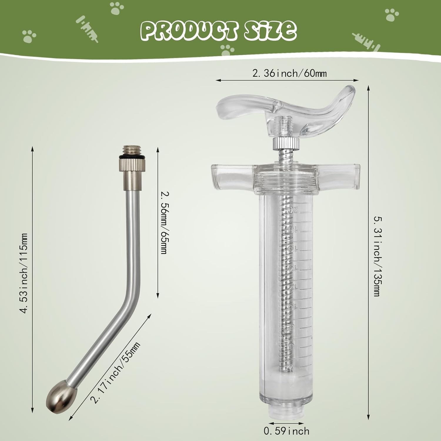 2 pcs Reusable Goats Syringe for Goat, 2 Drench Nozzle Adjustable Dosage…