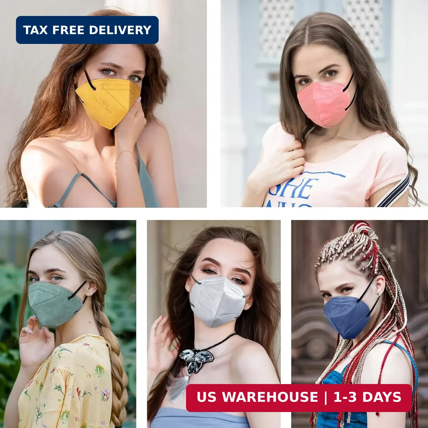HUHETA 50 Packs KN95 Face Mask 5-Ply Breathable & Comfortable Filter Safety Mask
