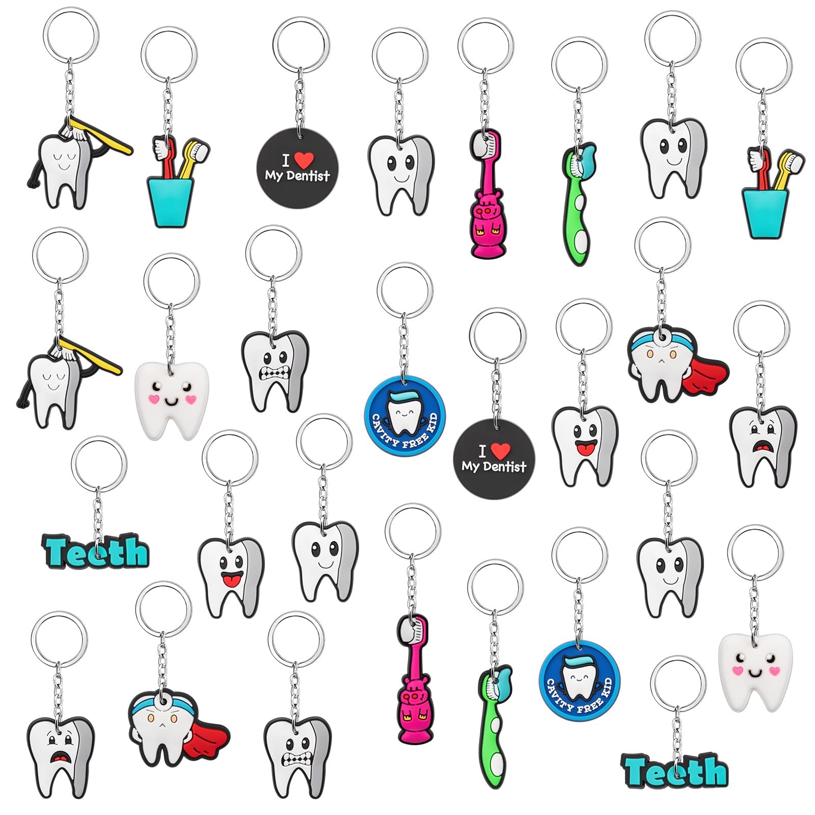 LBSXQGS Tooth Shape Keychain, Dental Assistant 3.5 inches, Toothkeychain28pcs
