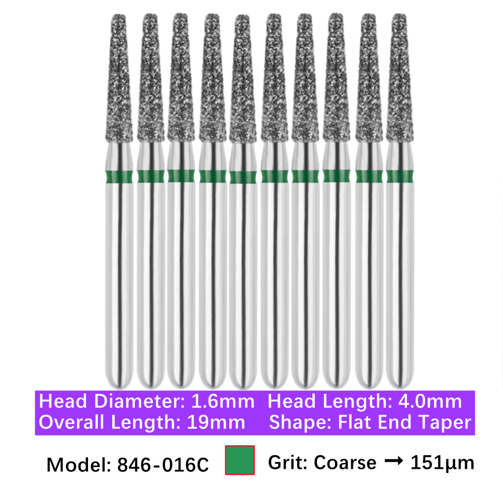 10pc Dental High Speed Diamond Burs Flat End Taper Friction Grip Polishing Burs