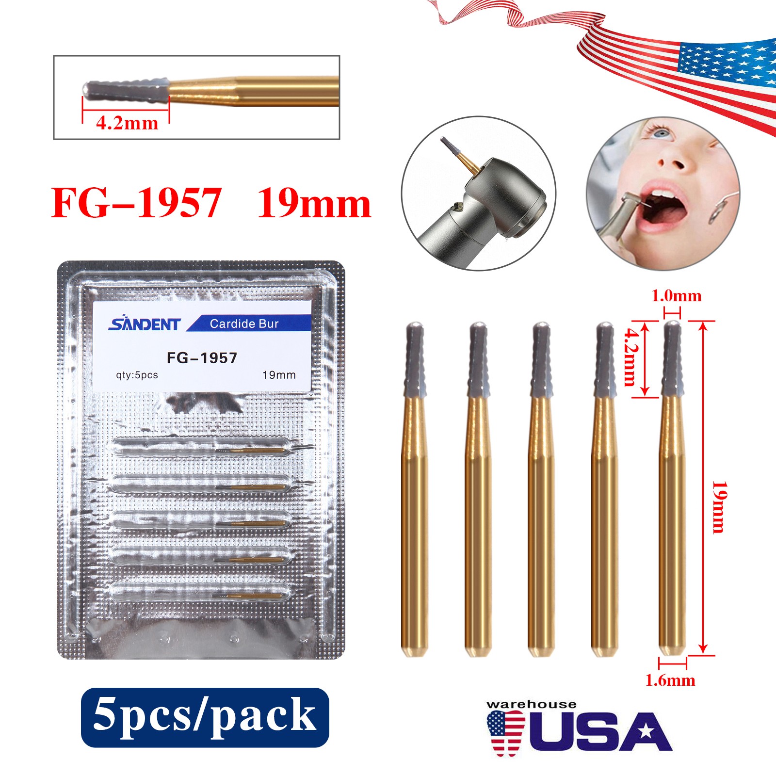 10Pcs Dental Tungsten Carbide Burs Crown Cutter Cutting Transmetal FG 1957