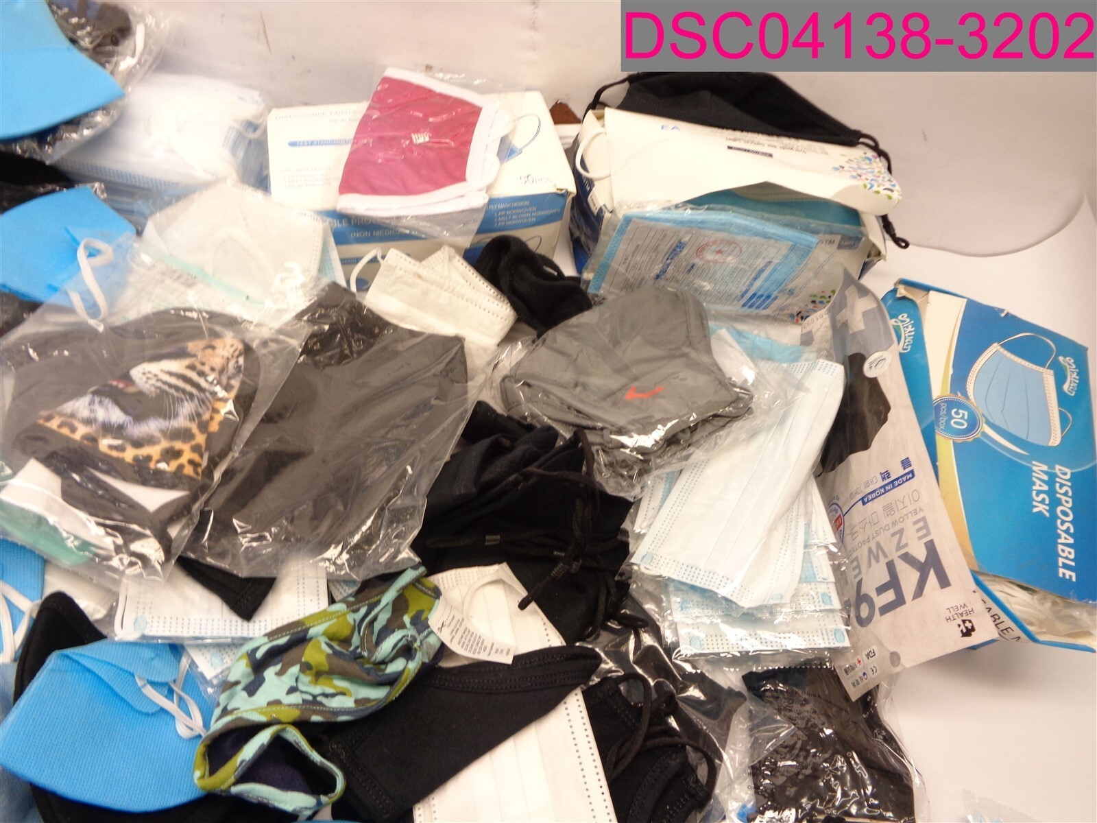 QTY=670; Face Mask Mixed Lot, Variety, Colors & Sizes & Styles.