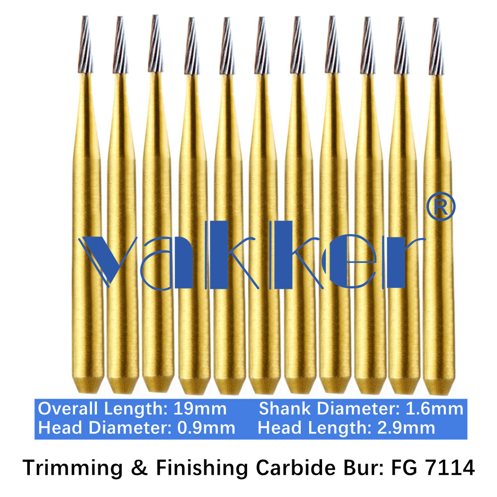 Vakker 10PC Dental Tungsten Carbide Burs FG Gold Trimming & Finishing High Speed