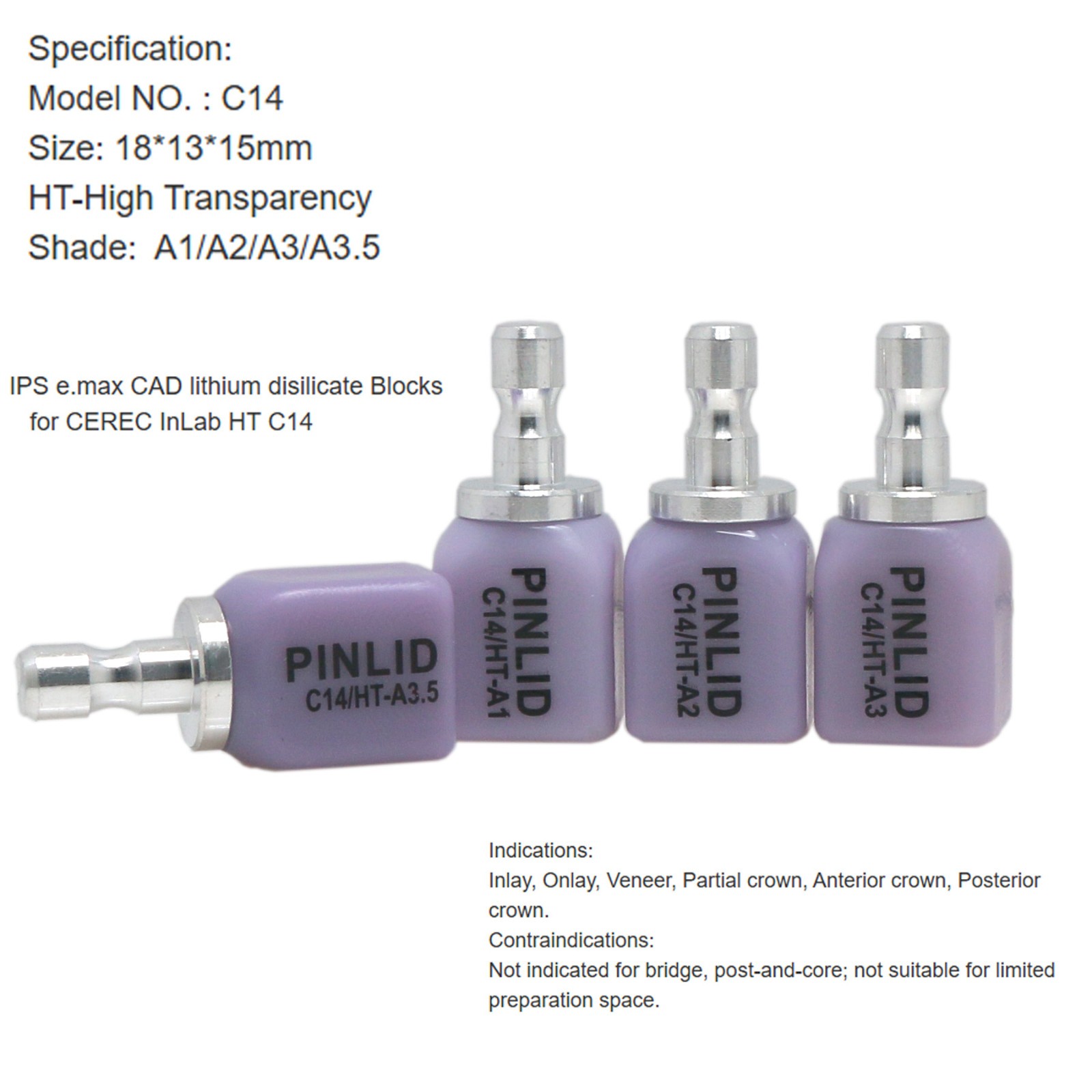 Dental lithium disilicate glass-ceramic C14 HT/LT InLab IPS e.max CAD/CAM Blocks