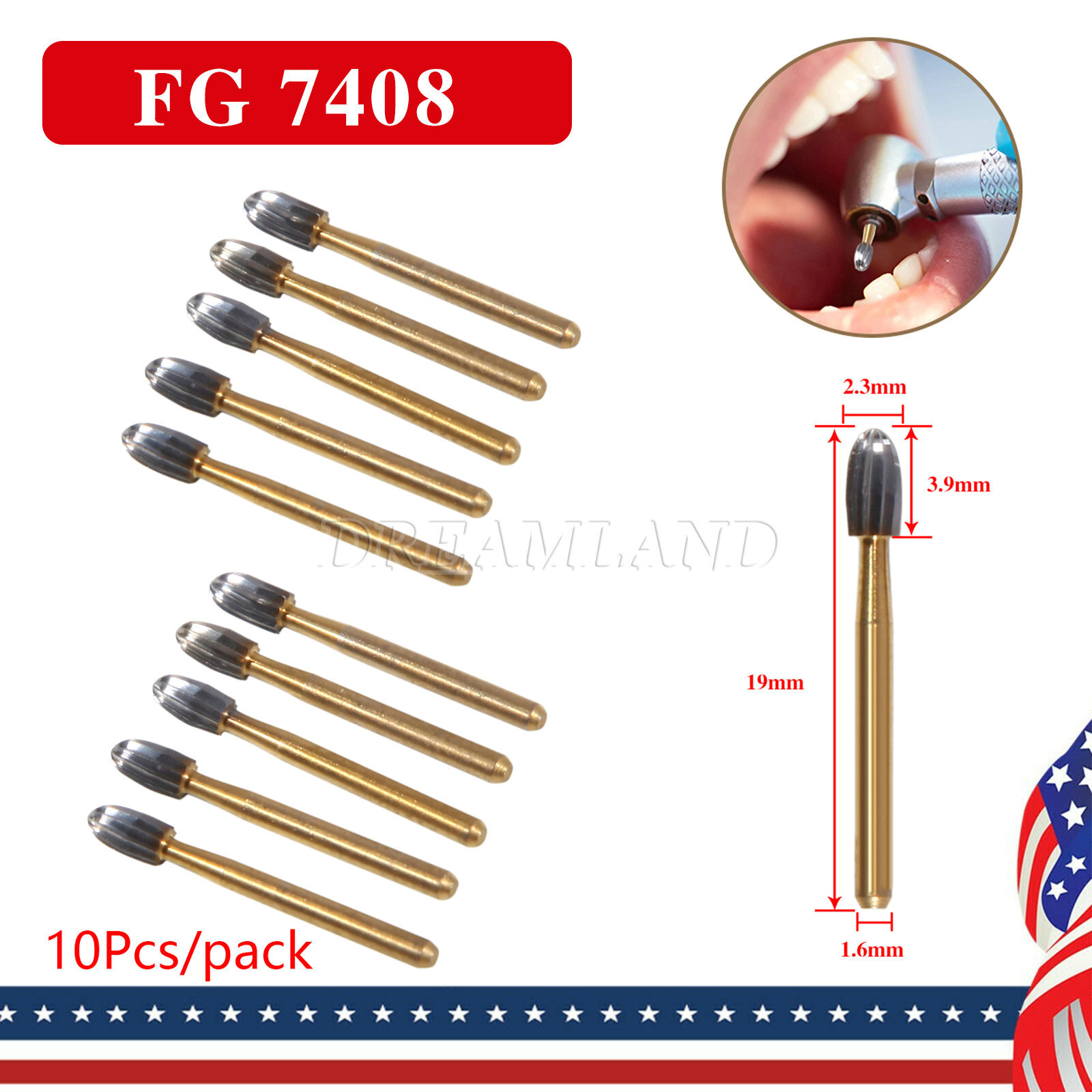 10Pcs Dental Tungsten Carbide Burs Trimming & Finishing Egg Football Bur FG 7408