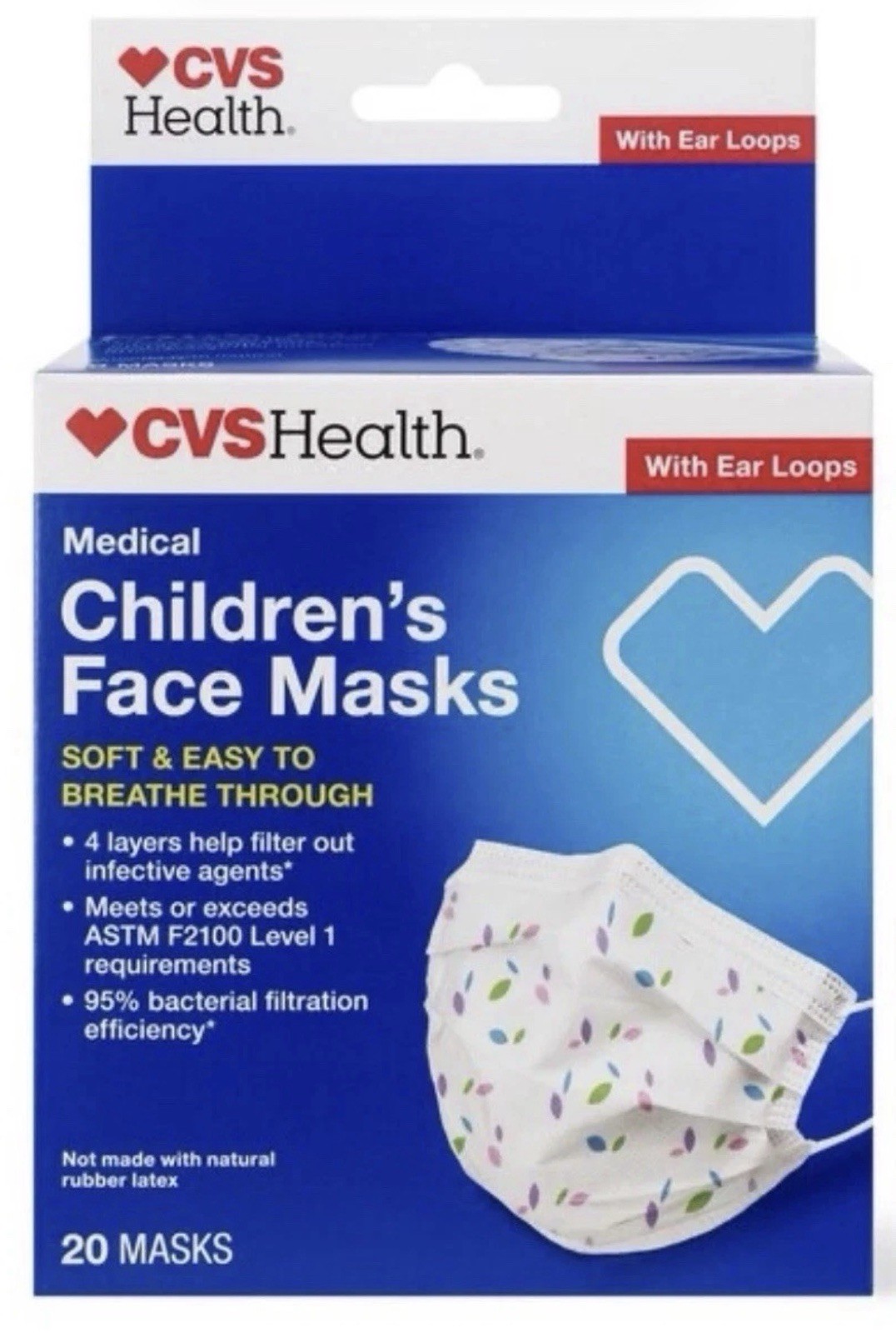 Children’s Medical Face Mask 4 Layer, CVS, 20 ct., Ages 4-12.