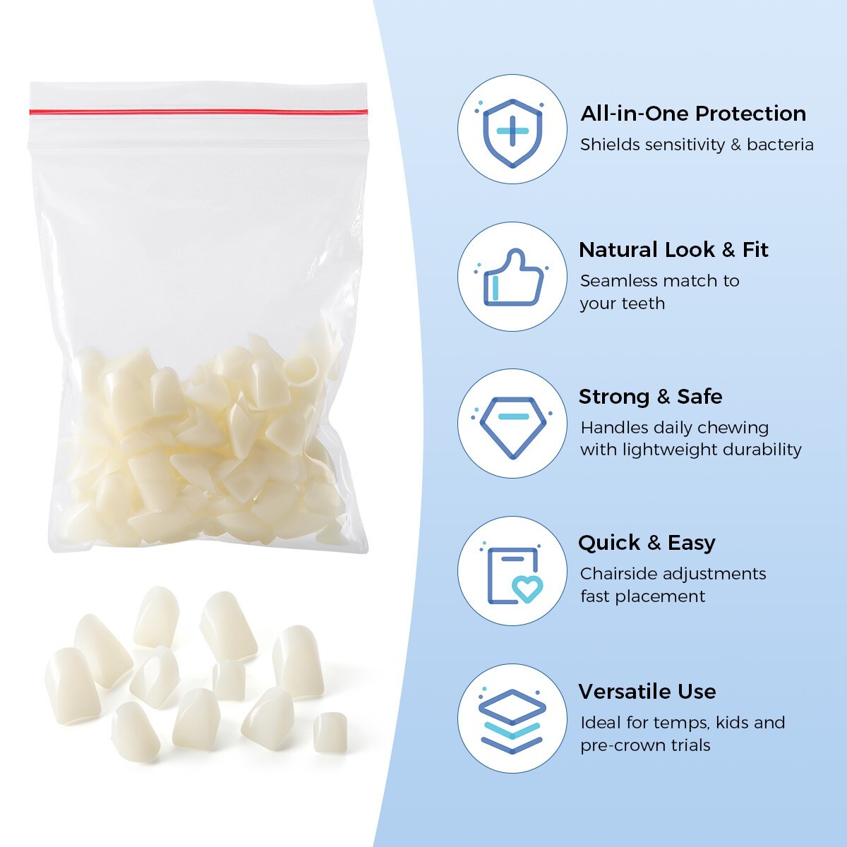 Dental Resin Anterior/Posterior Temporary Porcelain Tooth Crown Veneers Repair