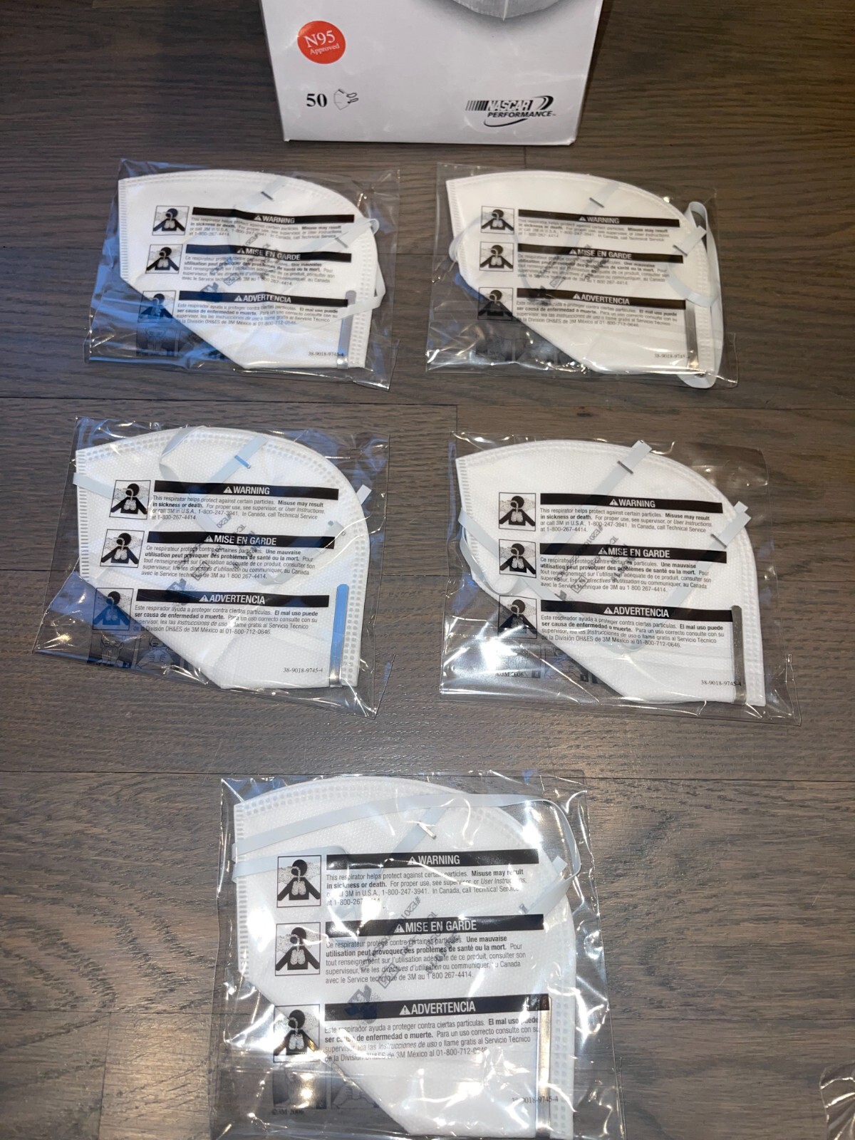 Lot of 5 Genuine New 3M N95 9010 Respirator Face Masks,