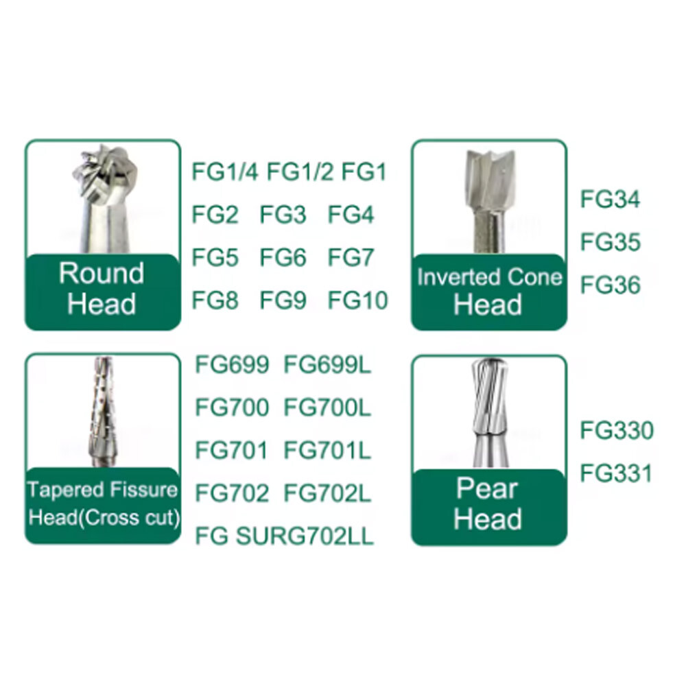 10× Dental Carbide Tungsten Steel Drills Burs FG Burr for High-Speed Handpiece