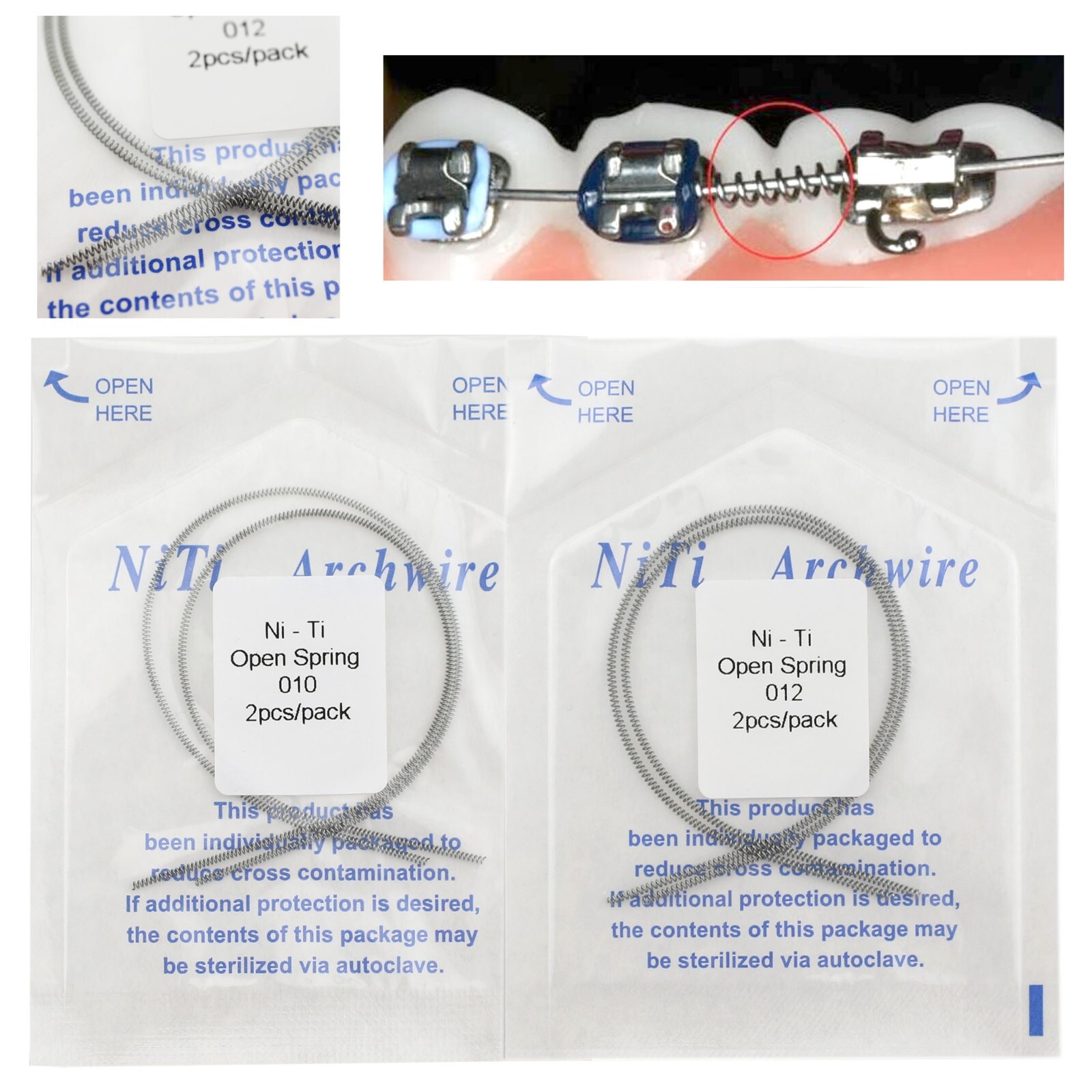 Dental Orthodontic Niti Open Closed Coil Spring Arch Wire 010 012 6/9/12mm 180mm