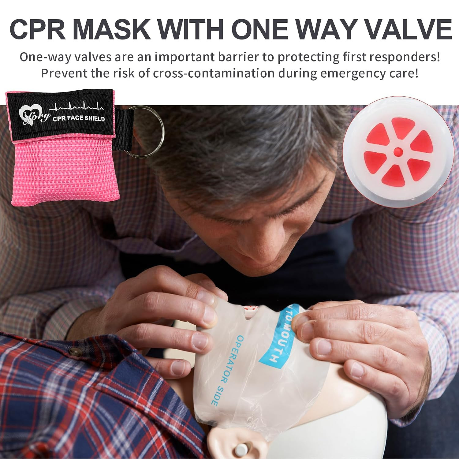 CPR Face Shield with Keyring (100 Pack), CPR Pocket Mask for Emergency Kit, CPR